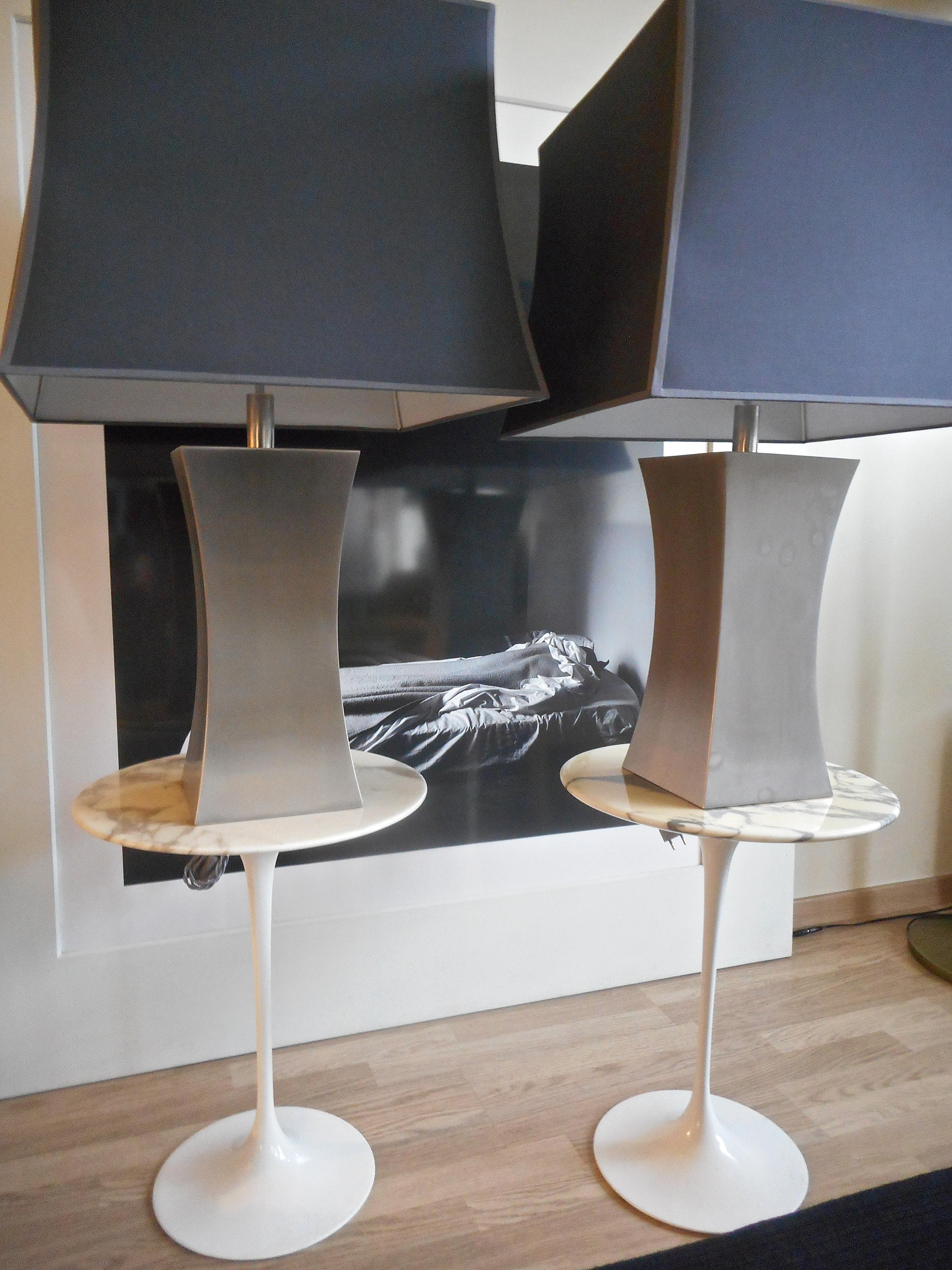 Late 20th Century Pair of 1970s Steel Table Lamps by Françoise Sée