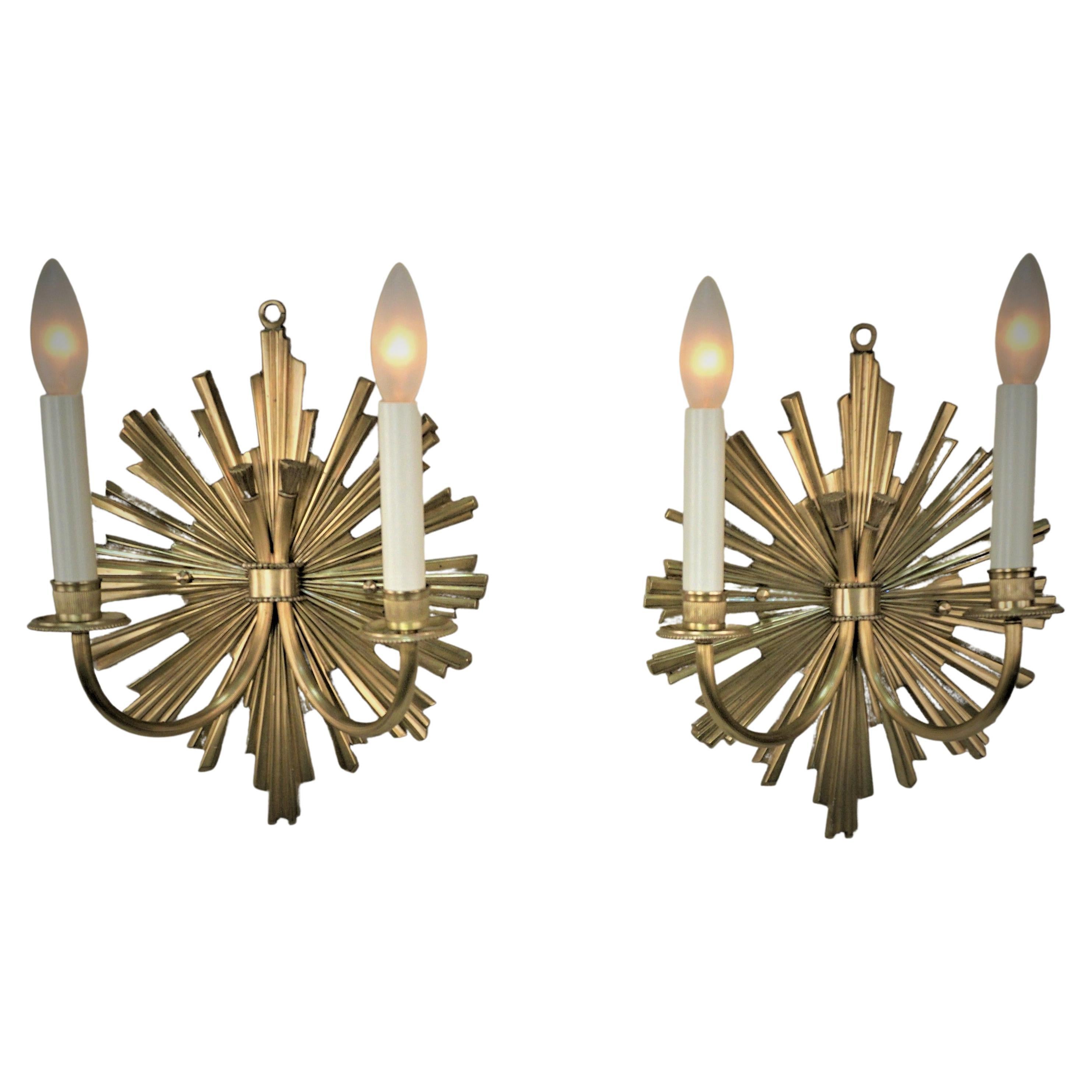 Pair of 1970s "Sun" Model Bronze Sconces