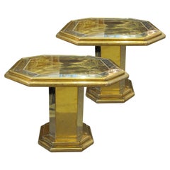 Pair of 1970s Swedish Brass & Metal Octagonal Side Tables Signed Harry Snören