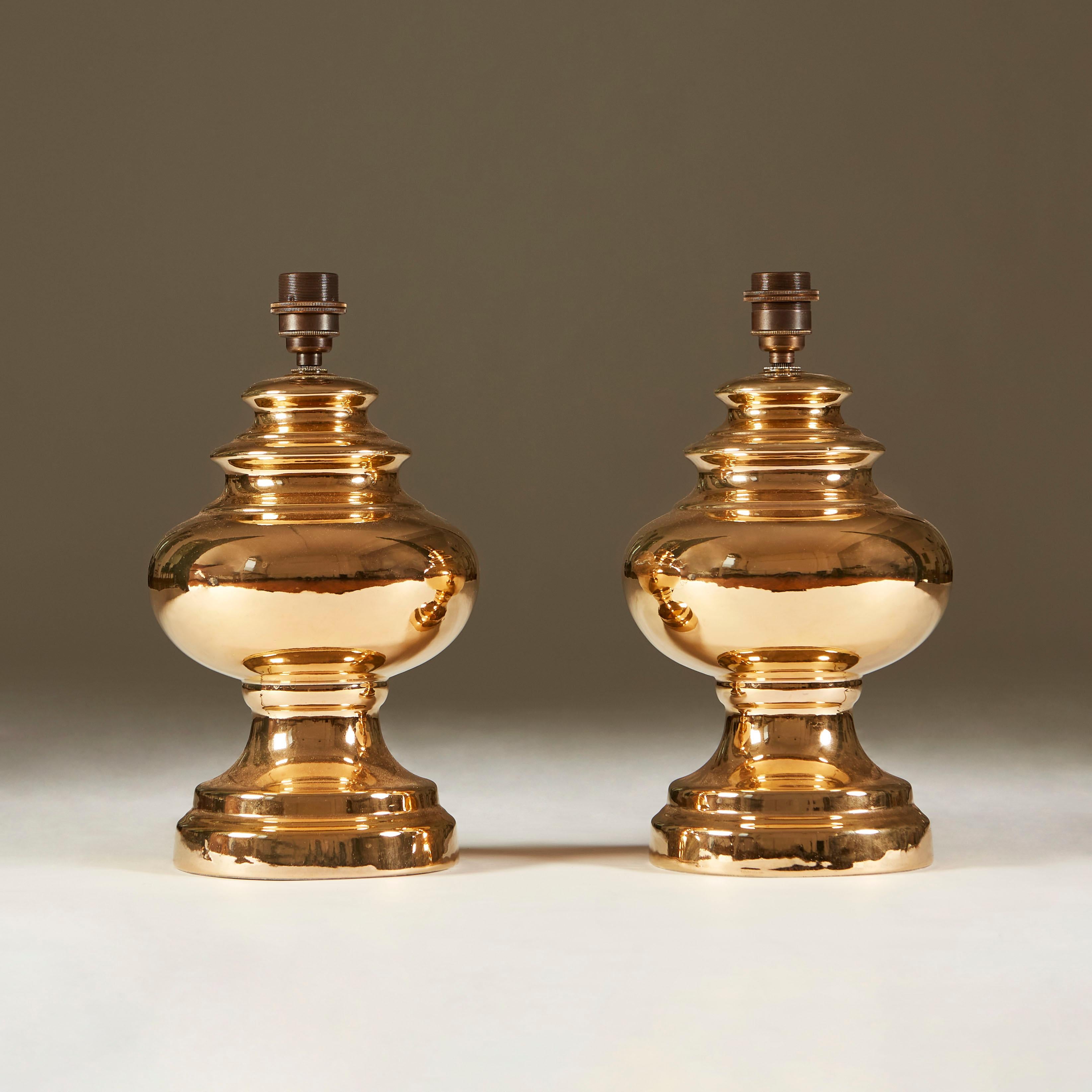 Hand-Painted Pair of 1970s Swedish Gold Table Lamps For Sale
