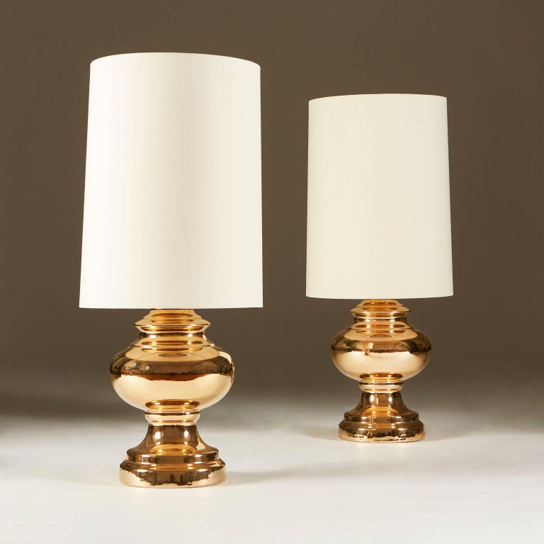 Pair of 1970s Swedish Gold Table Lamps In Good Condition For Sale In London, GB