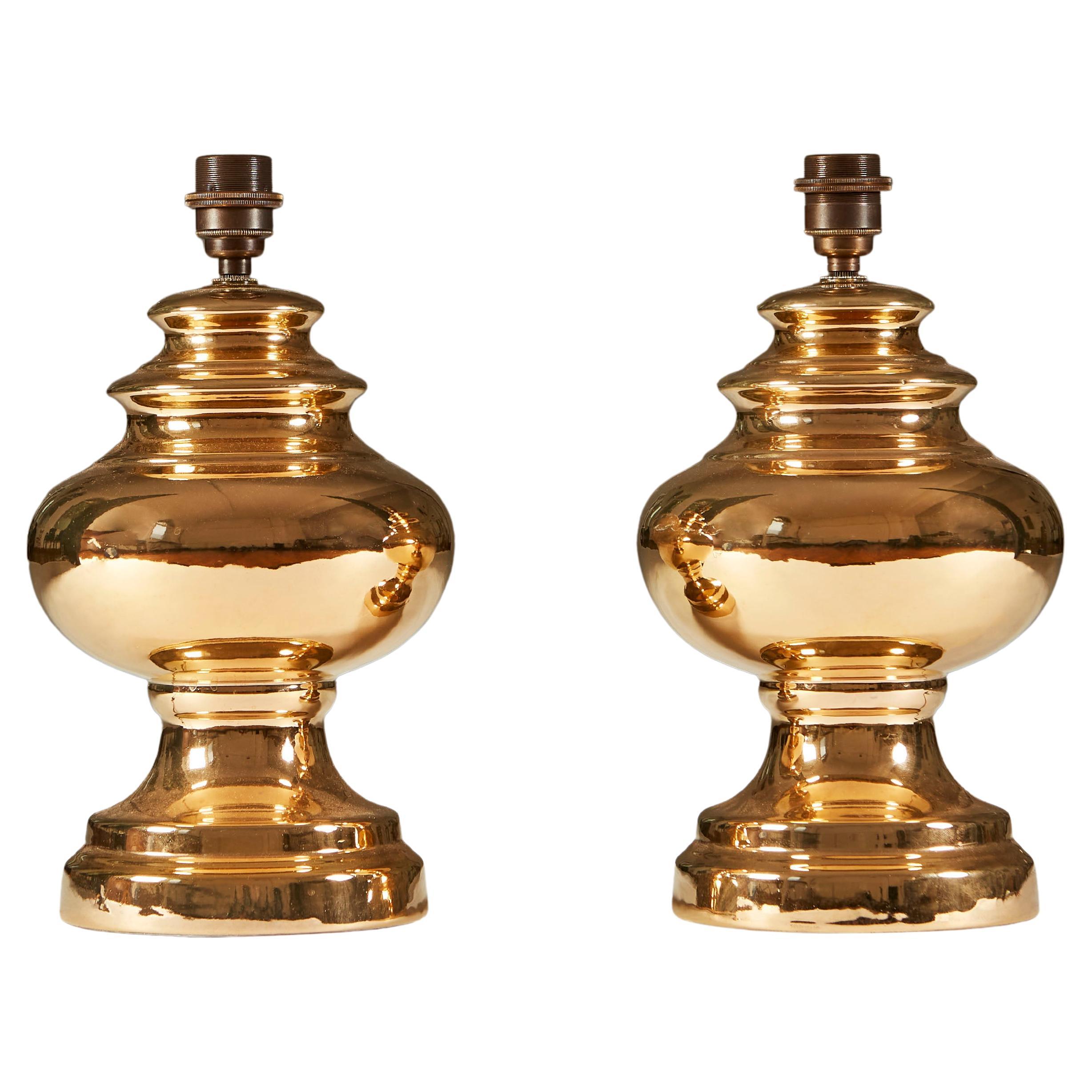 Porcelain Pair of 1970s Swedish Gold Table Lamps For Sale