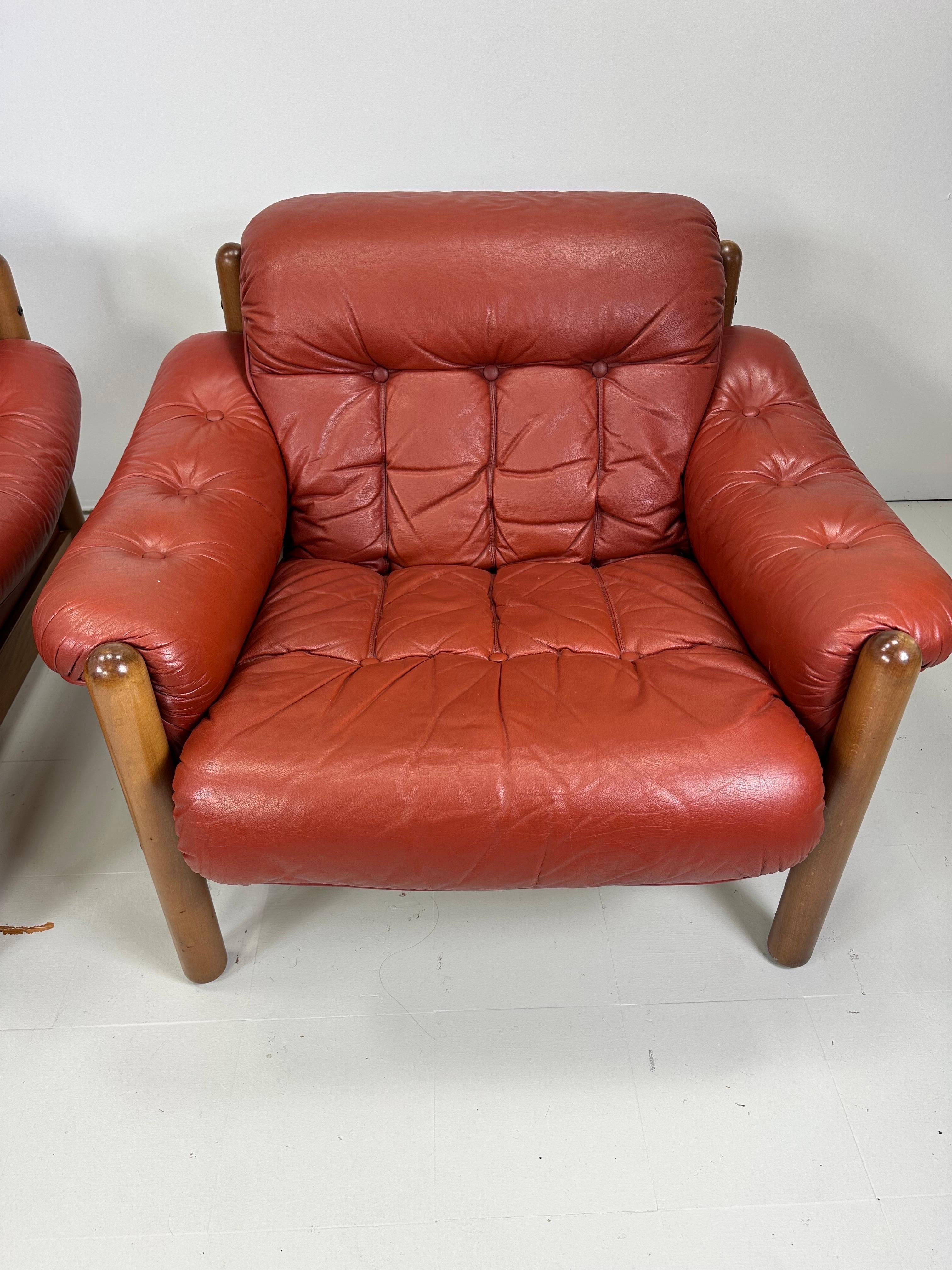Pair of 1970’s Swedish Leather Lounge Chairs In Good Condition In Turners Falls, MA