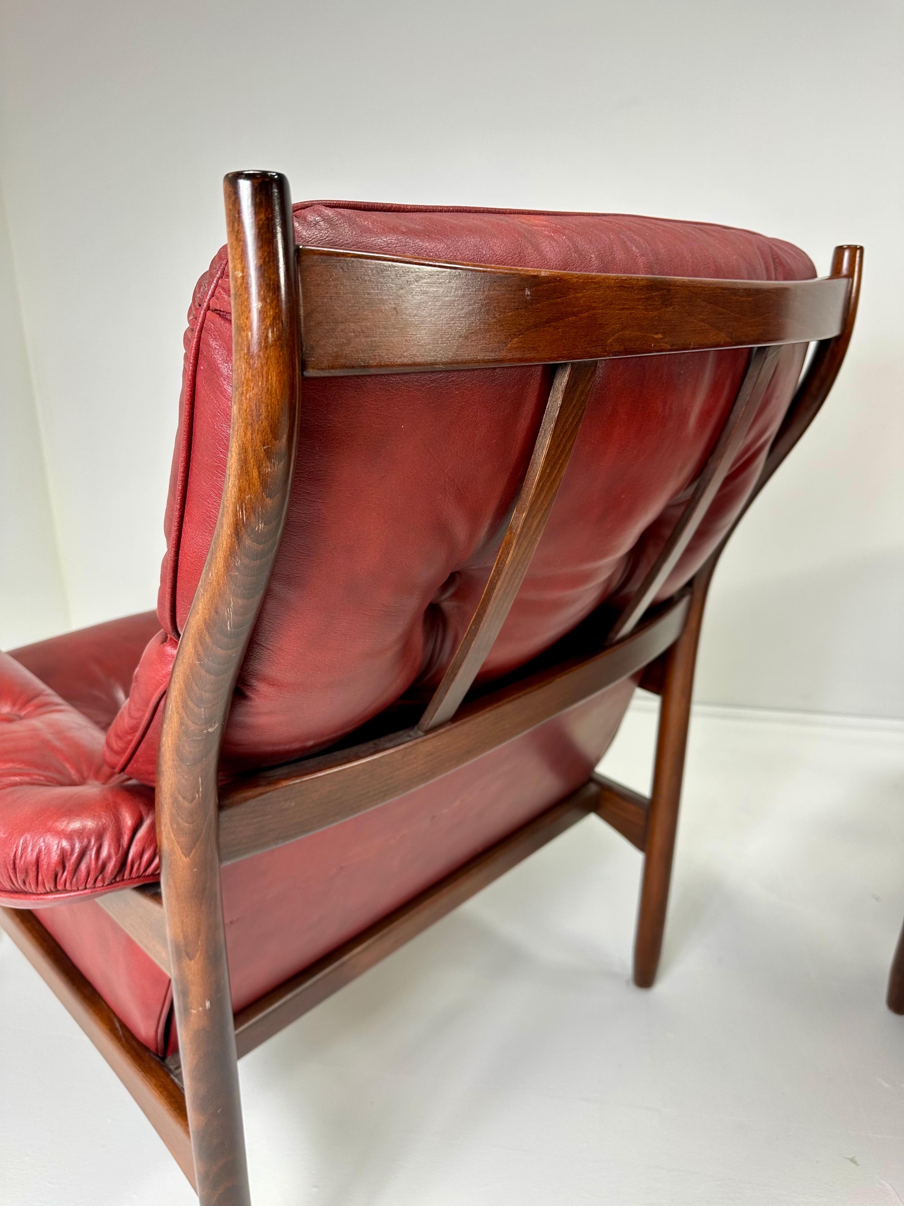 Pair of 1970’s Swedish Leather Lounge Chairs For Sale 1