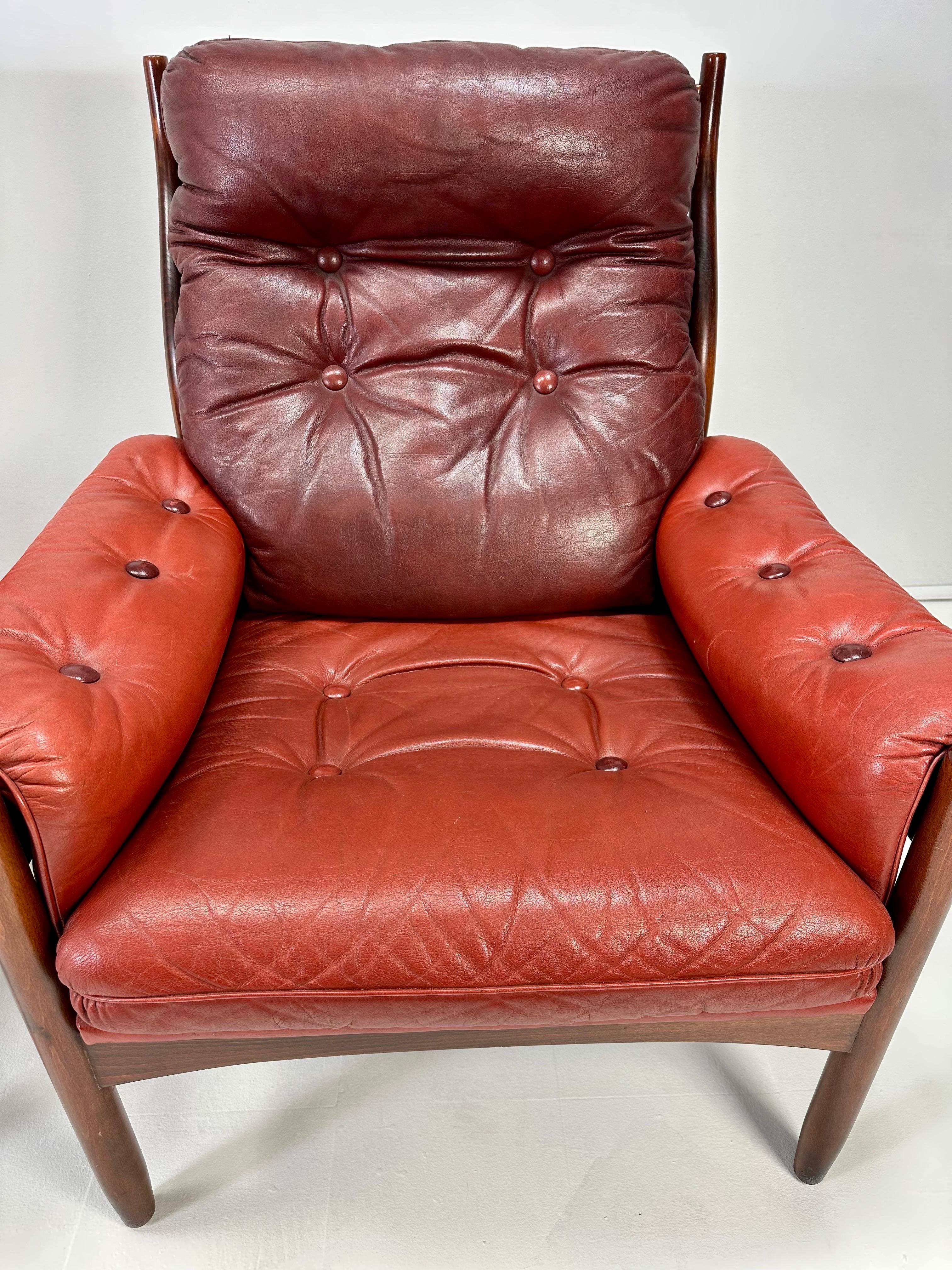 Pair of 1970’s Swedish Leather Lounge Chairs For Sale 4