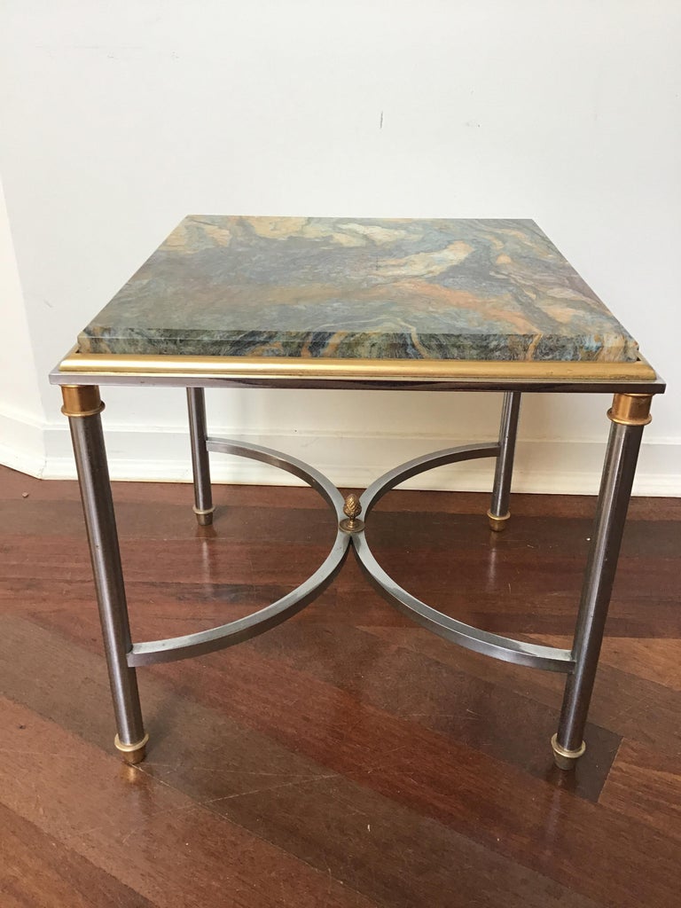 Pair of 1970s Swirled Blue Stone Top Side Tables For Sale at 1stDibs