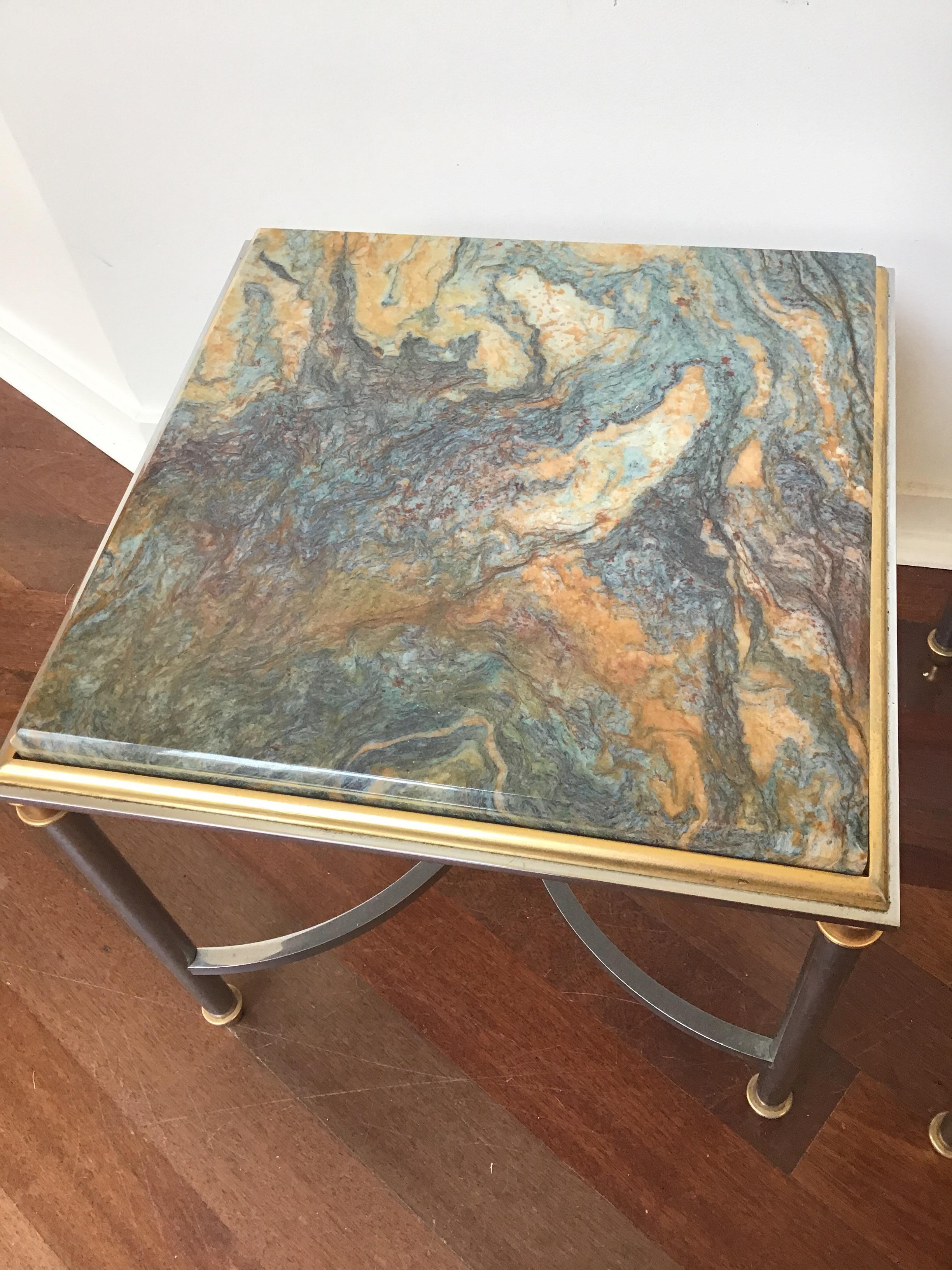 Pair of 1970s Swirled Blue Stone Top Side Tables For Sale 2