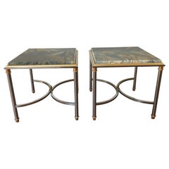 Retro Pair of 1970s Swirled Blue Stone Top Side Tables