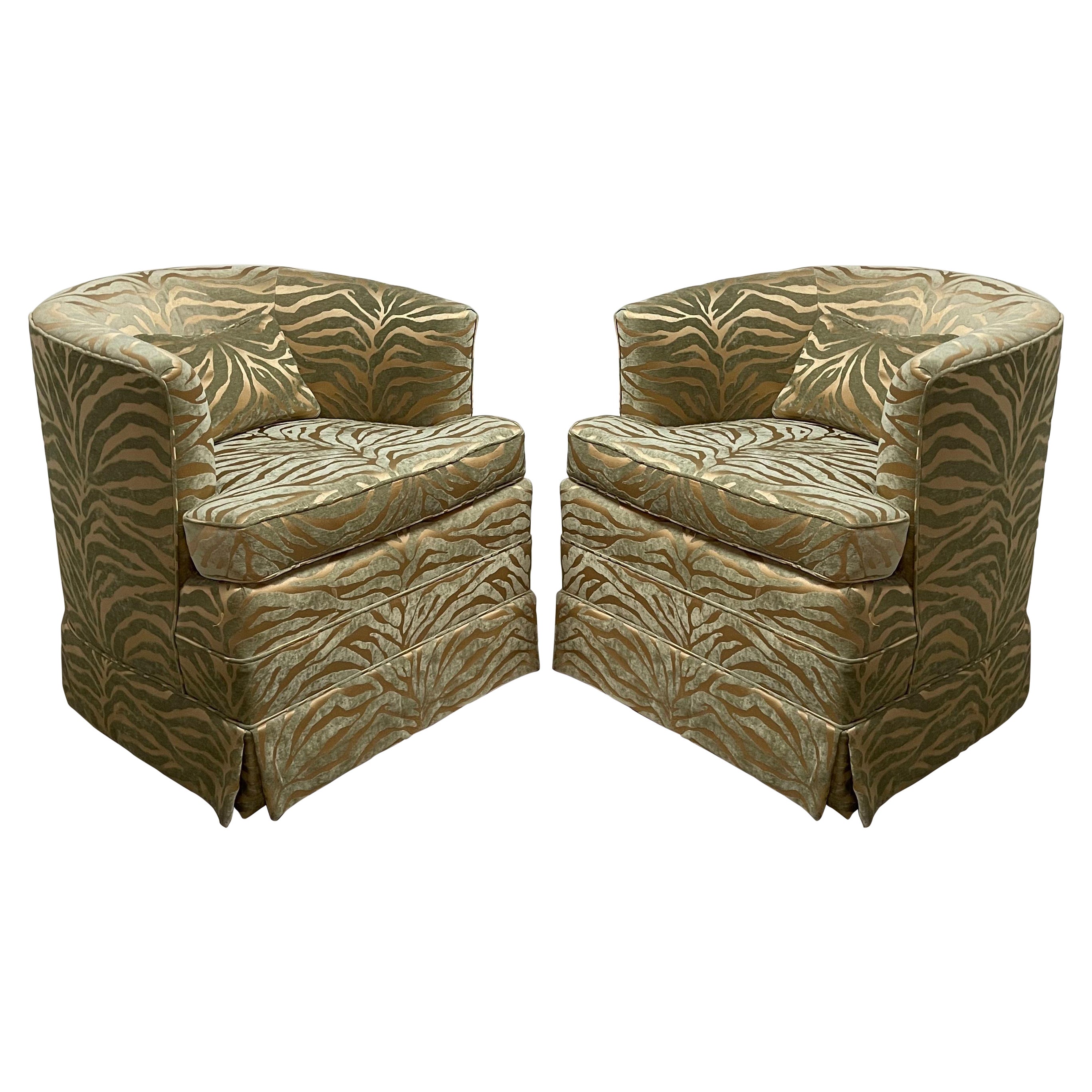 Pair of 1970's Swivel Barrel Back Chairs, Milo Baughman Style