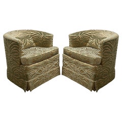 Pair of 1970's Swivel Barrel Back Chairs, Milo Baughman Style