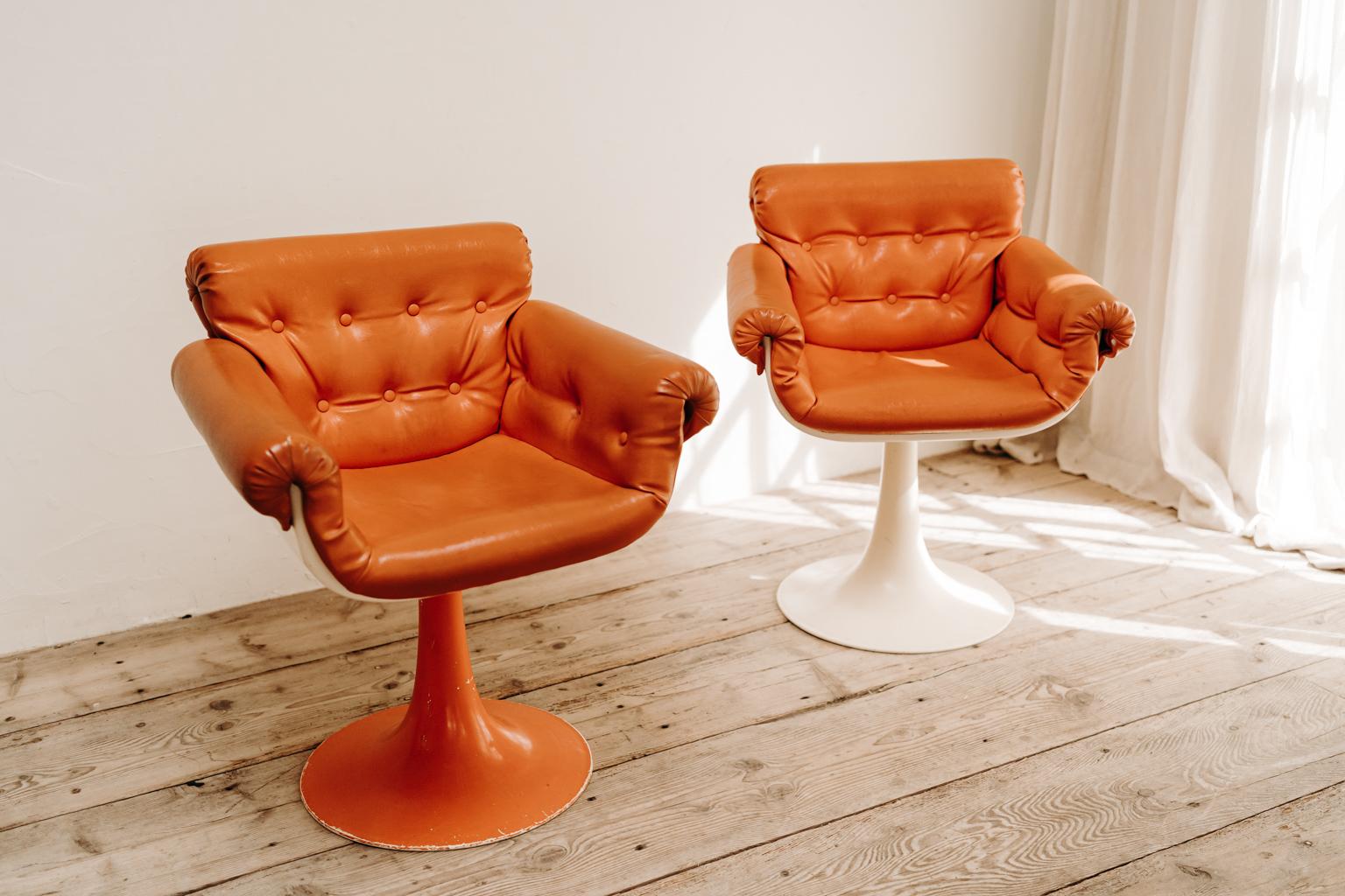 French Pair of 1970's Swivel Chairs