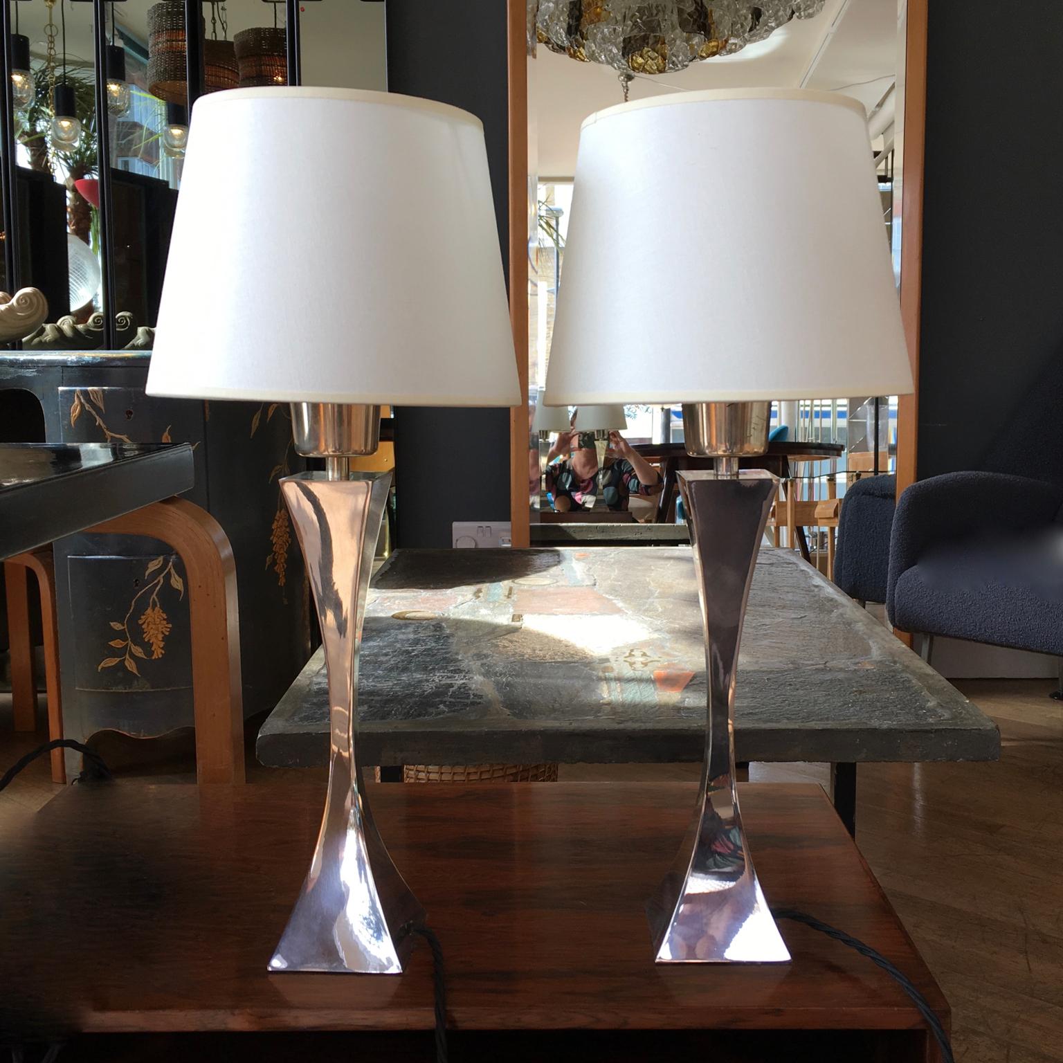 2 x small 1970s table Lamps by Tonello and Montagna Grillo for High Society. Silver plated