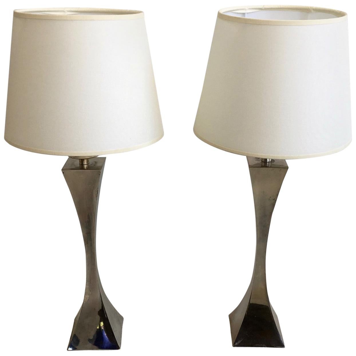Pair of 1970s silver plated table Lamps by Tonello and Montagna Grillo
