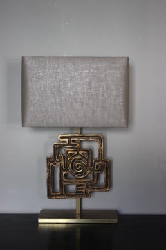 Pair of 1970s Table Lamps with Luciano Frigerio Bronze Panels
