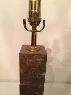Pair of 1970s Table Lamps with Stacked Marble Cubes on a Lucite Base
