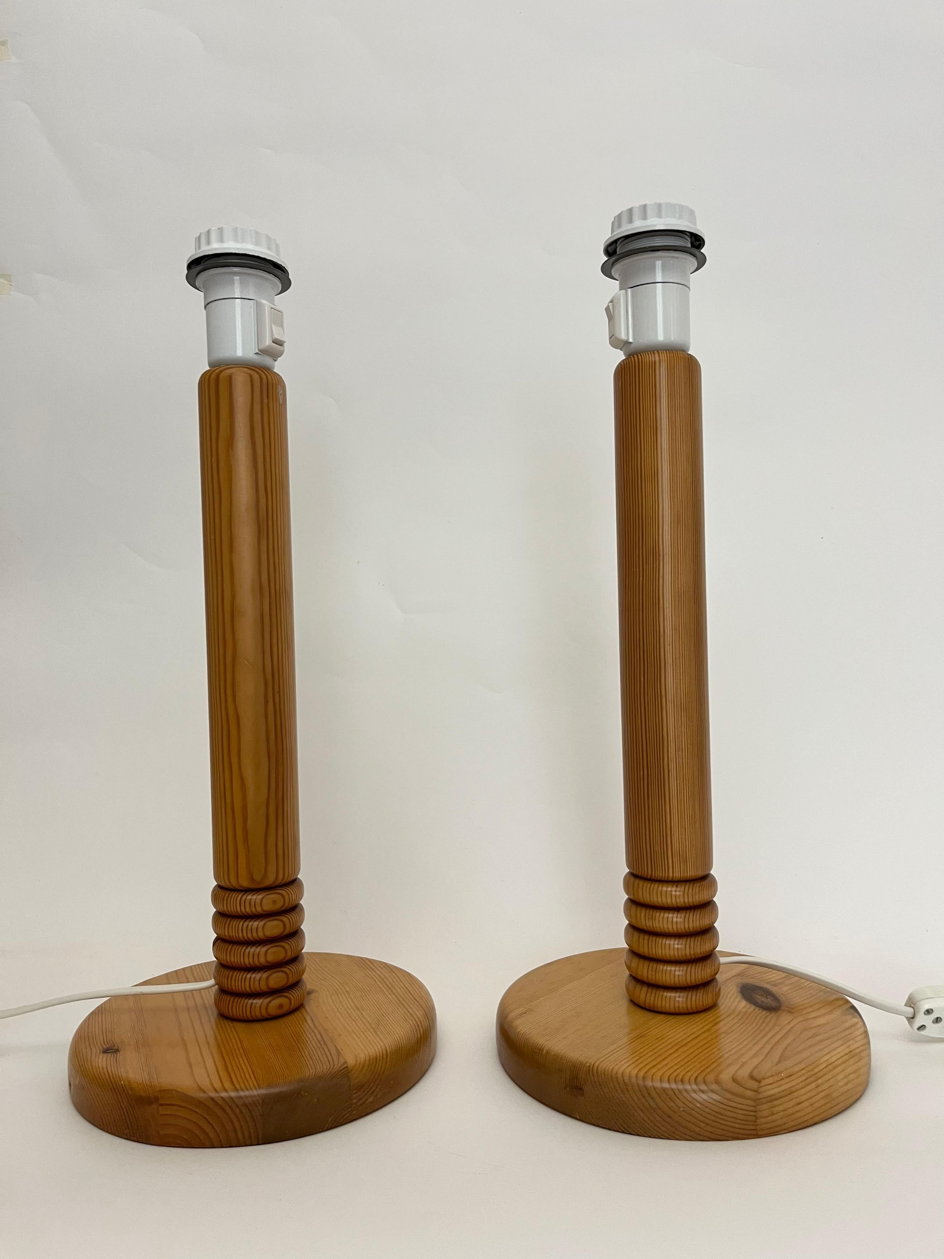 Pair of 1970s tall Danish wooden table lamps For Sale 2