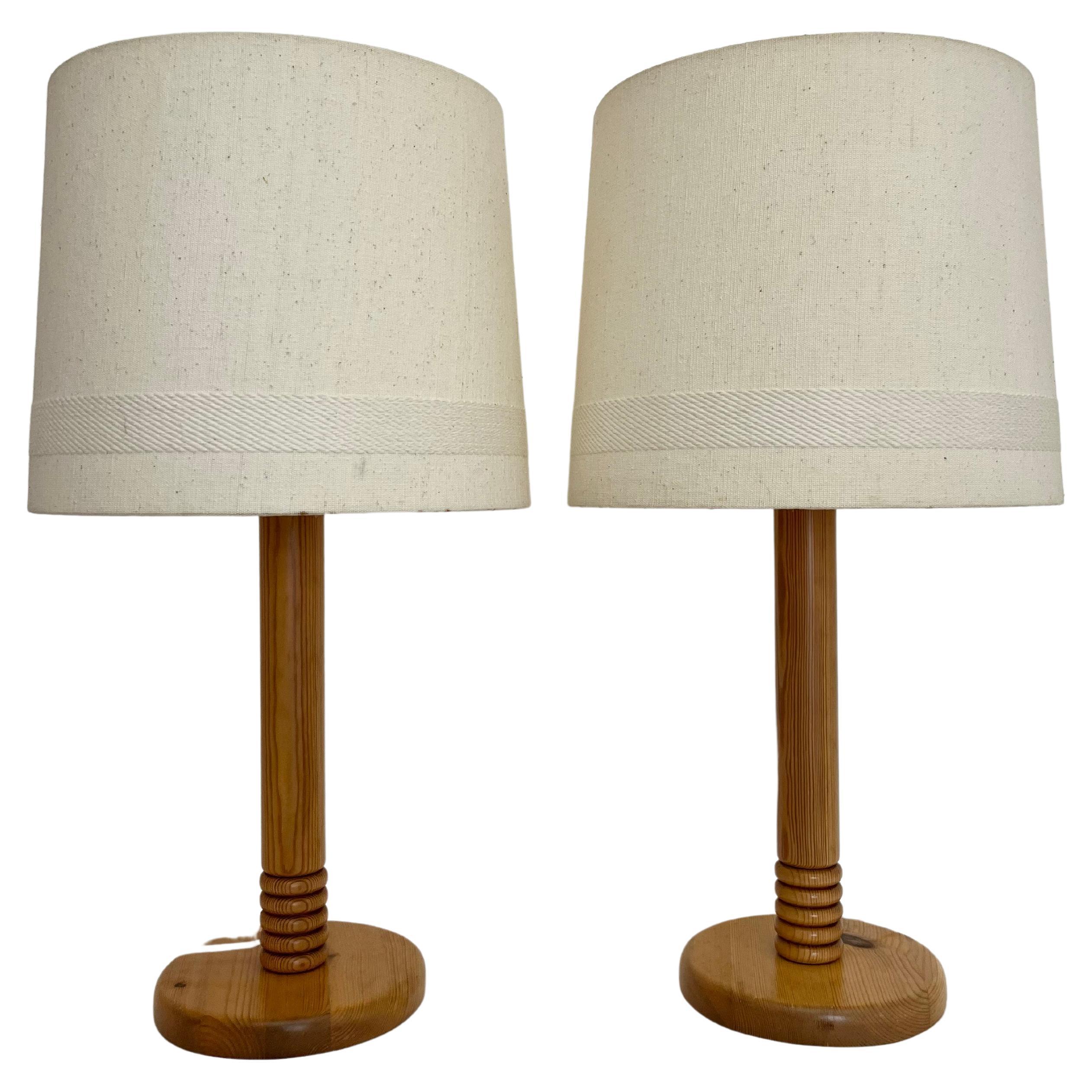 Pair of 1970s tall Danish wooden table lamps For Sale
