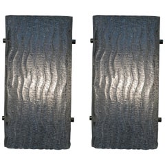 Pair of 1970s Textured Glass Wall Sconces by Arlus