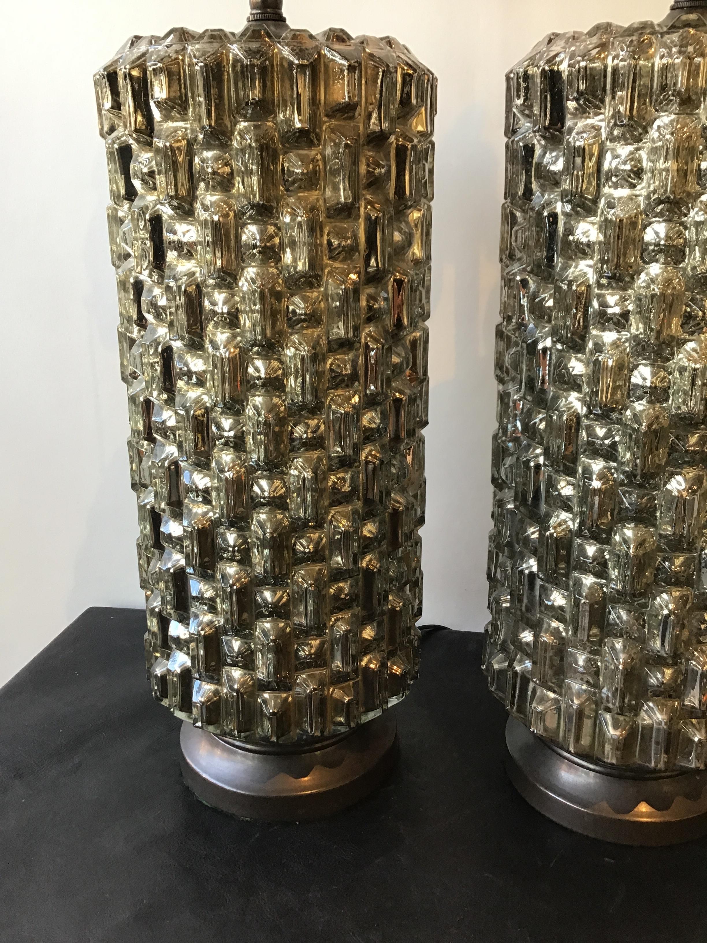 Pair of 1970s textured mercury glass lamps. Restored and rewired.