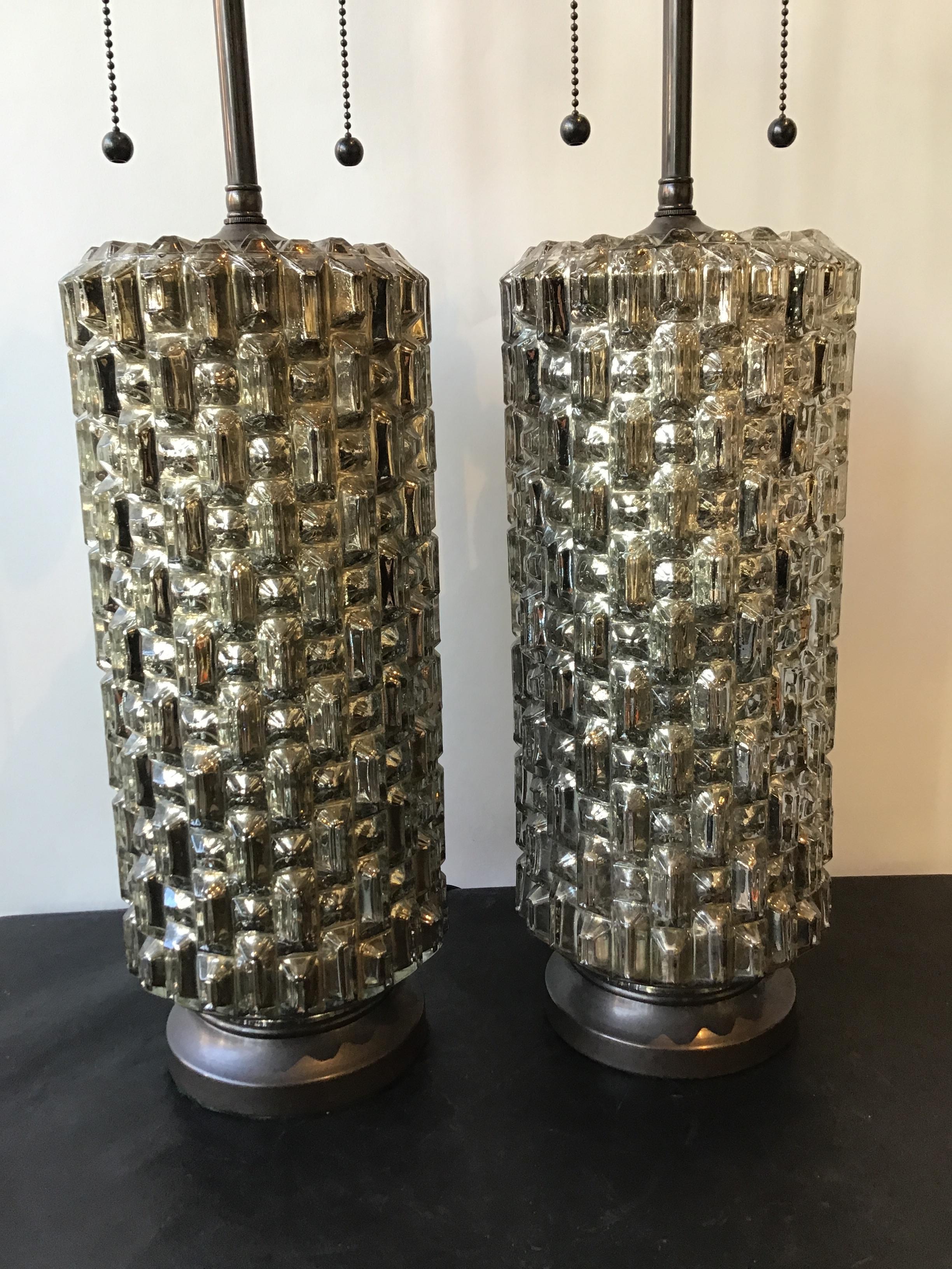 Pair of 1970s Textured Mercury Glass Lamps In Good Condition For Sale In Tarrytown, NY