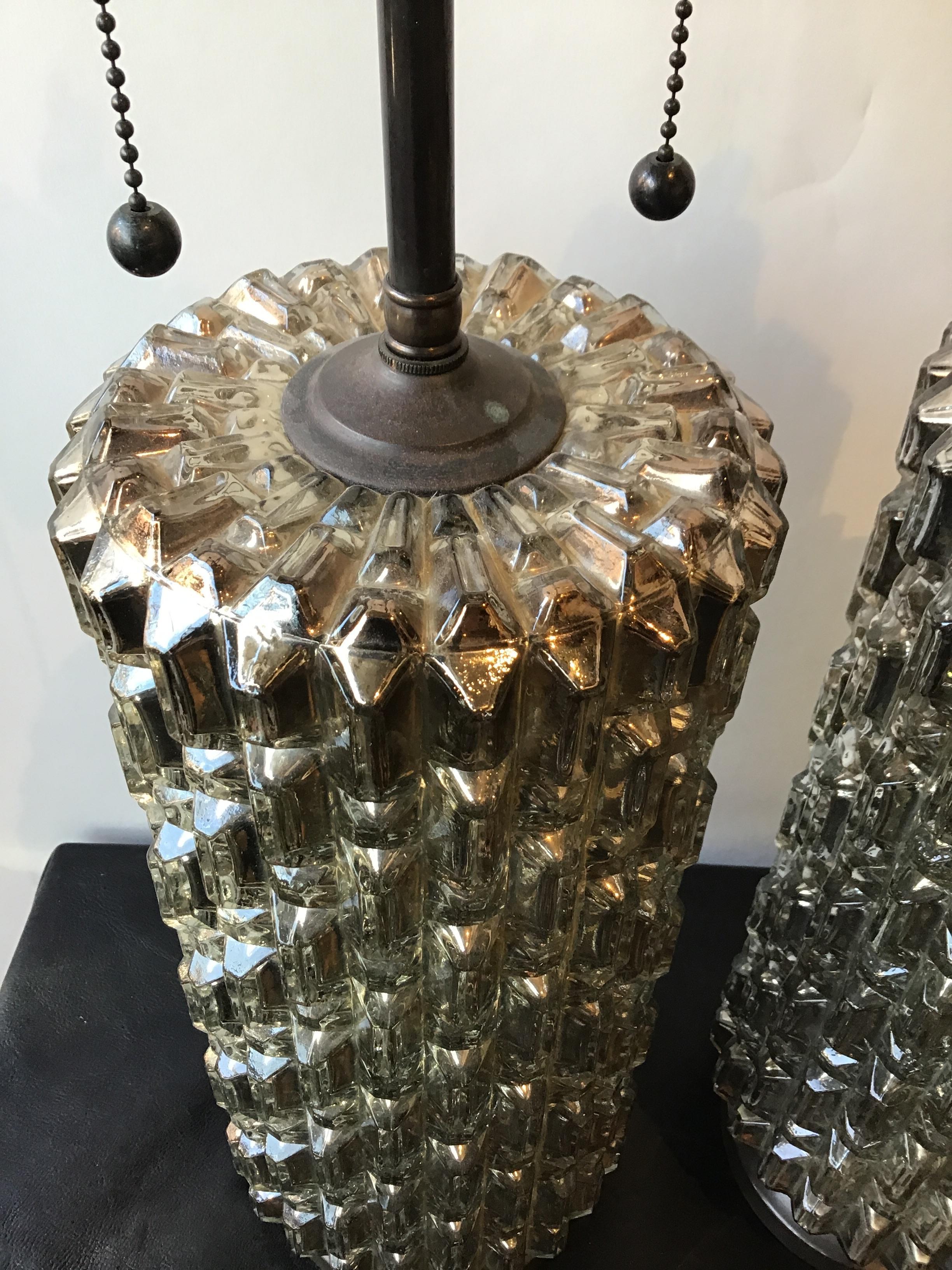 Pair of 1970s Textured Mercury Glass Lamps For Sale 1