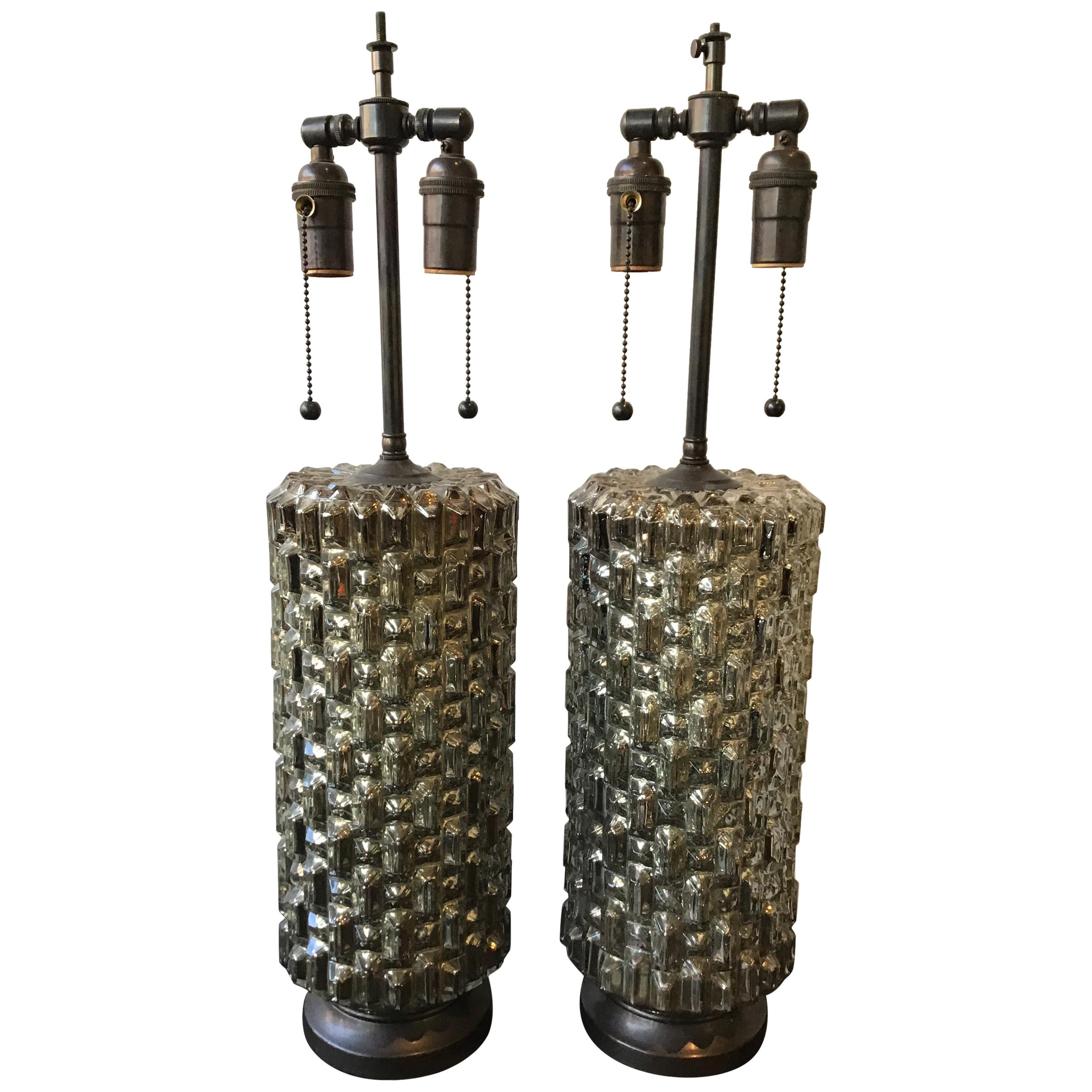 Pair of 1970s Textured Mercury Glass Lamps For Sale