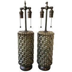 Pair of 1970s Textured Mercury Glass Lamps