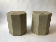 Pair of 1970s Textured Resign Octagonal Side Tables with Inset Shells