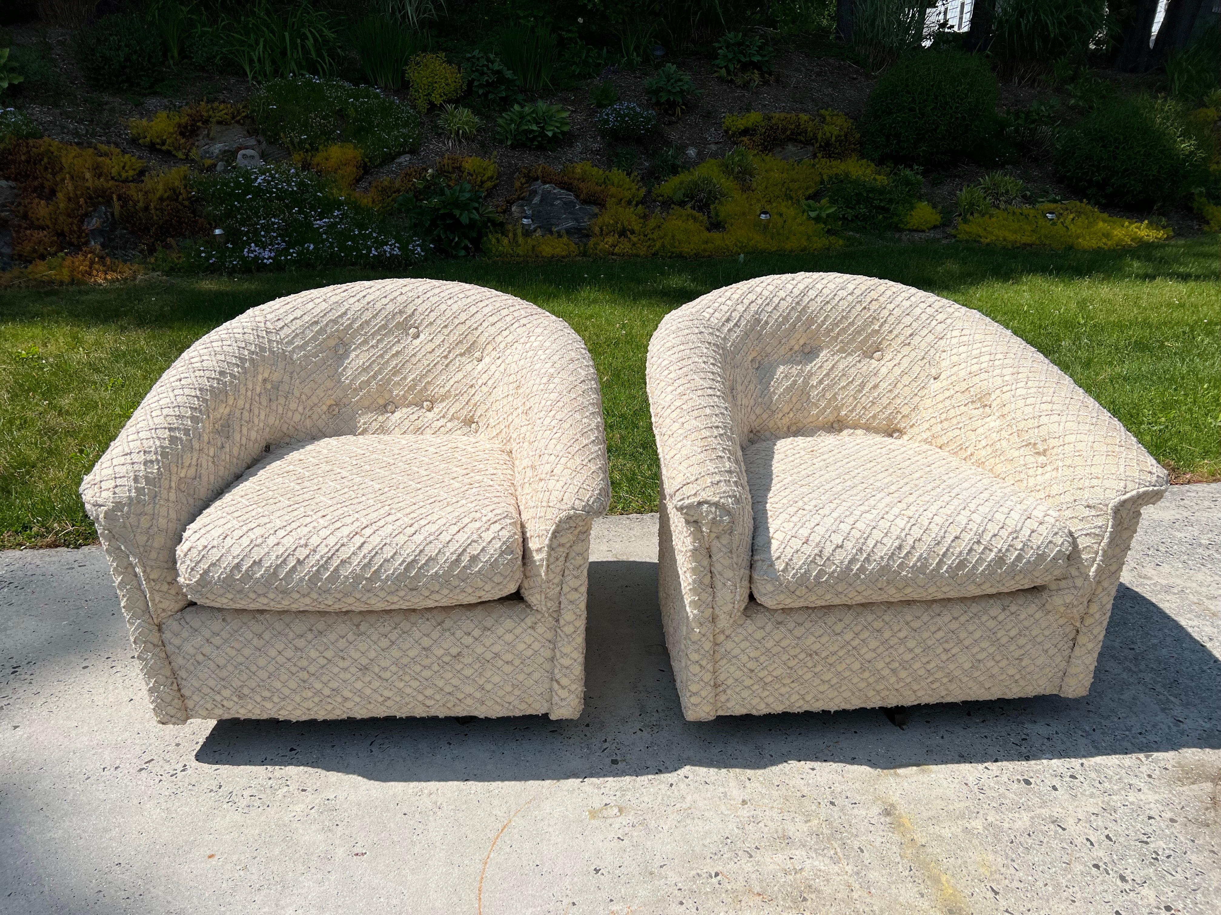 Mid-Century Modern Pair of 1970s Textured Swivel Chairs