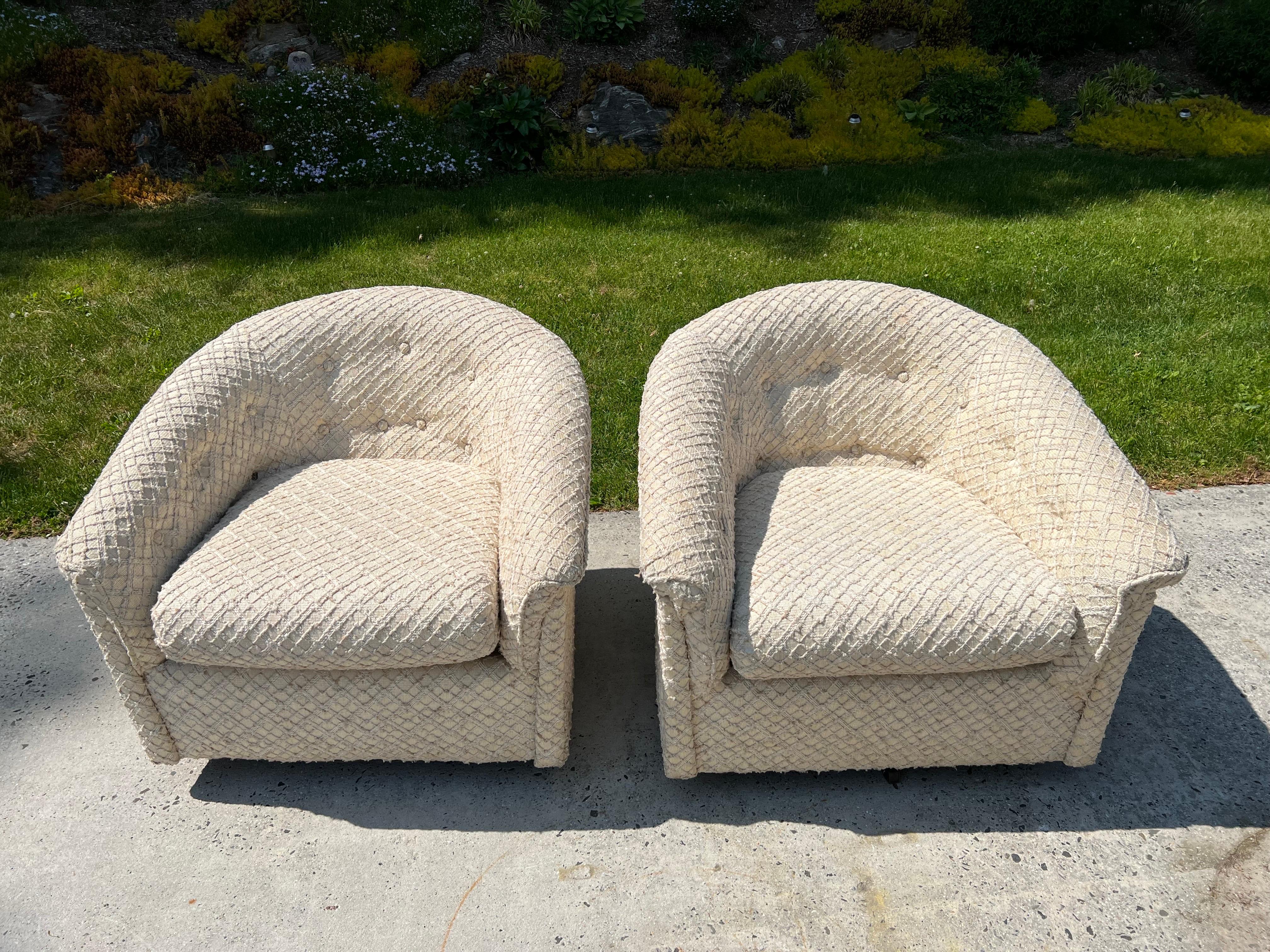 American Pair of 1970s Textured Swivel Chairs
