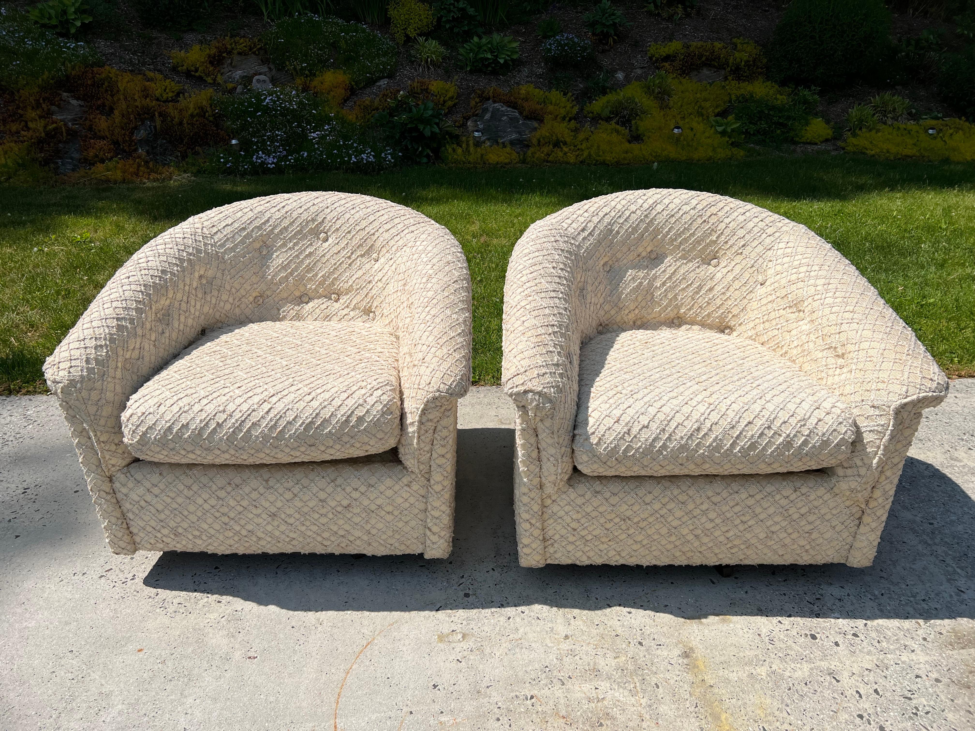 Pair of 1970s Textured Swivel Chairs In Good Condition In Redding, CT