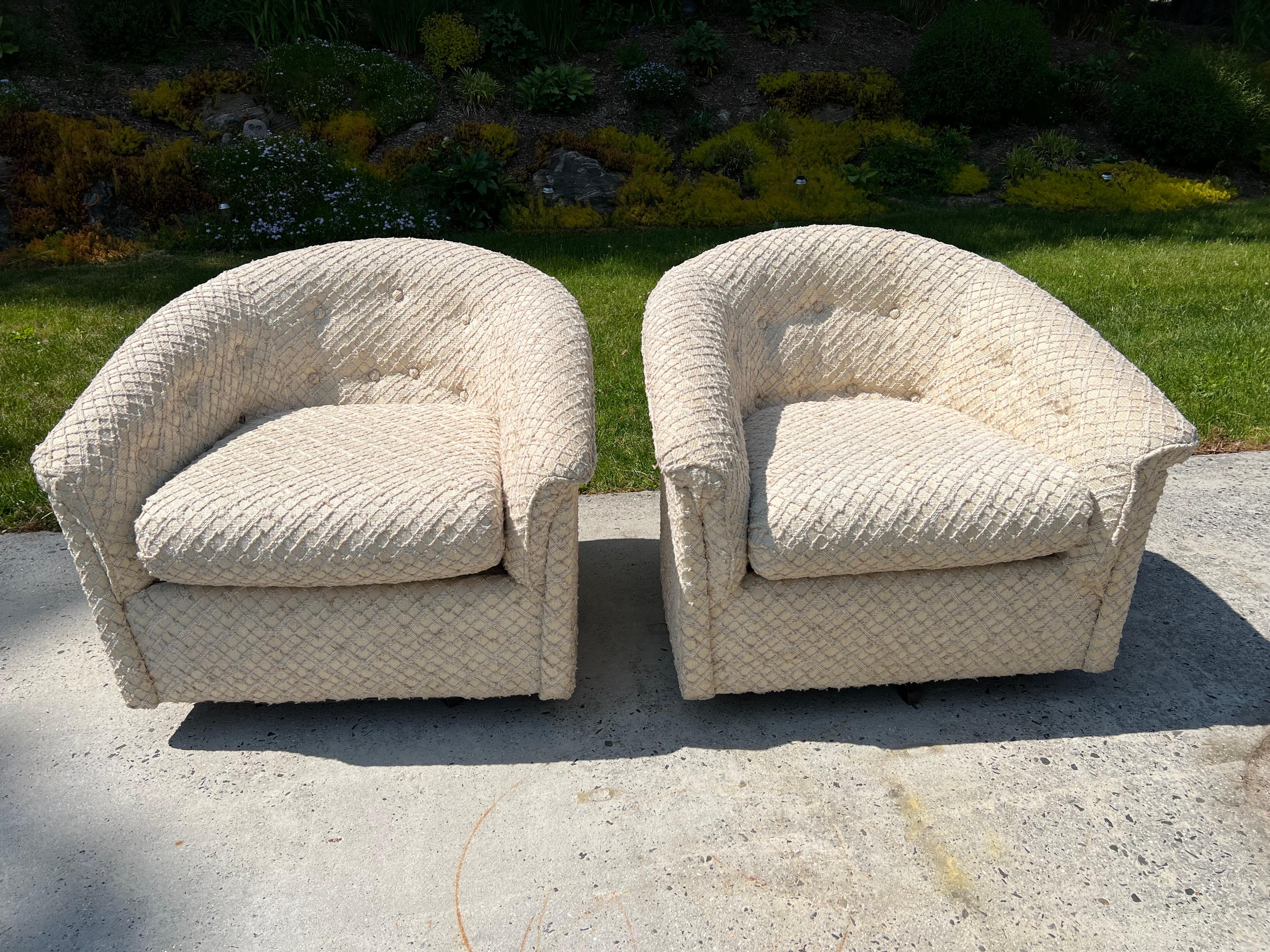 Late 20th Century Pair of 1970s Textured Swivel Chairs