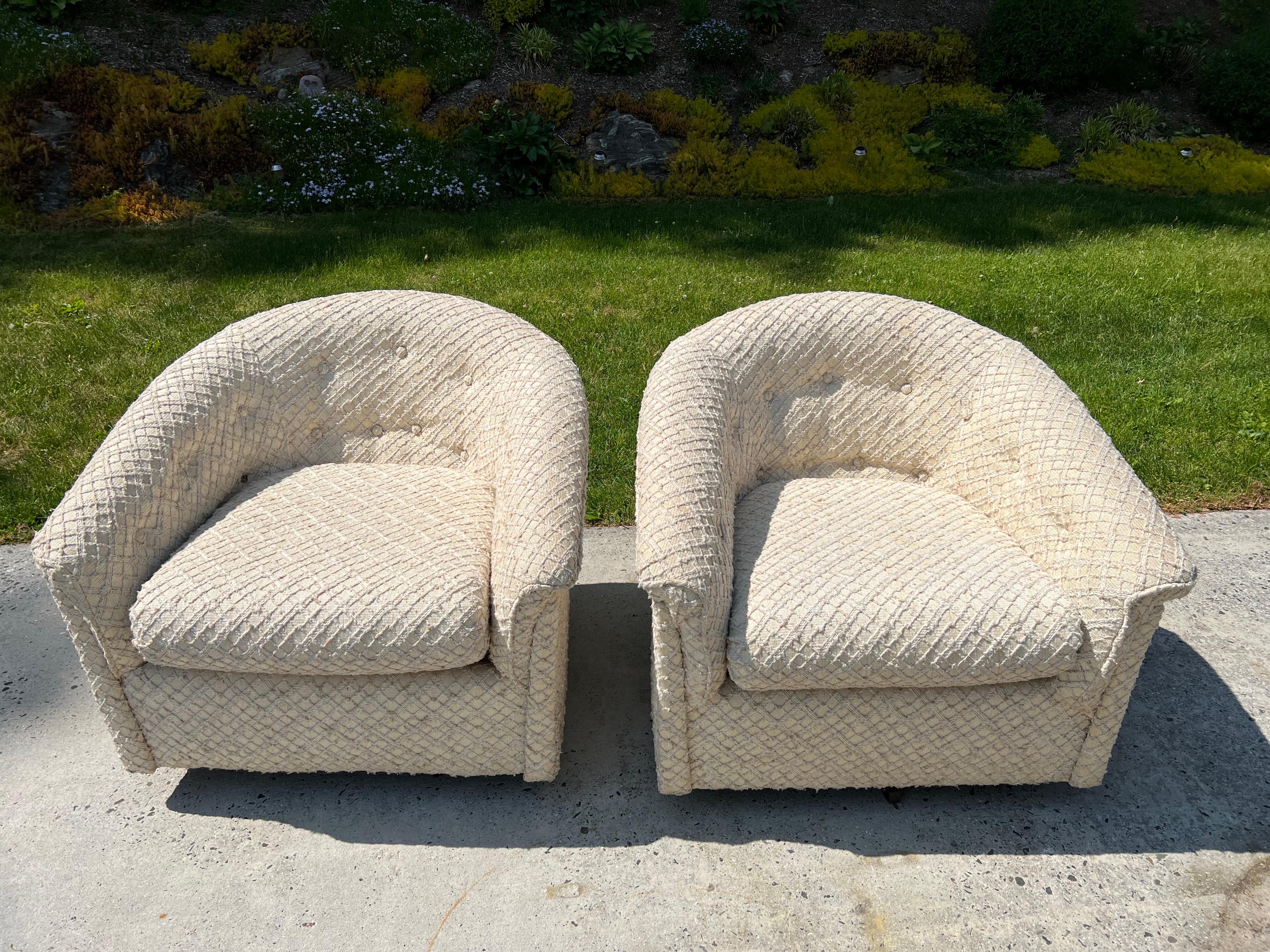 Upholstery Pair of 1970s Textured Swivel Chairs