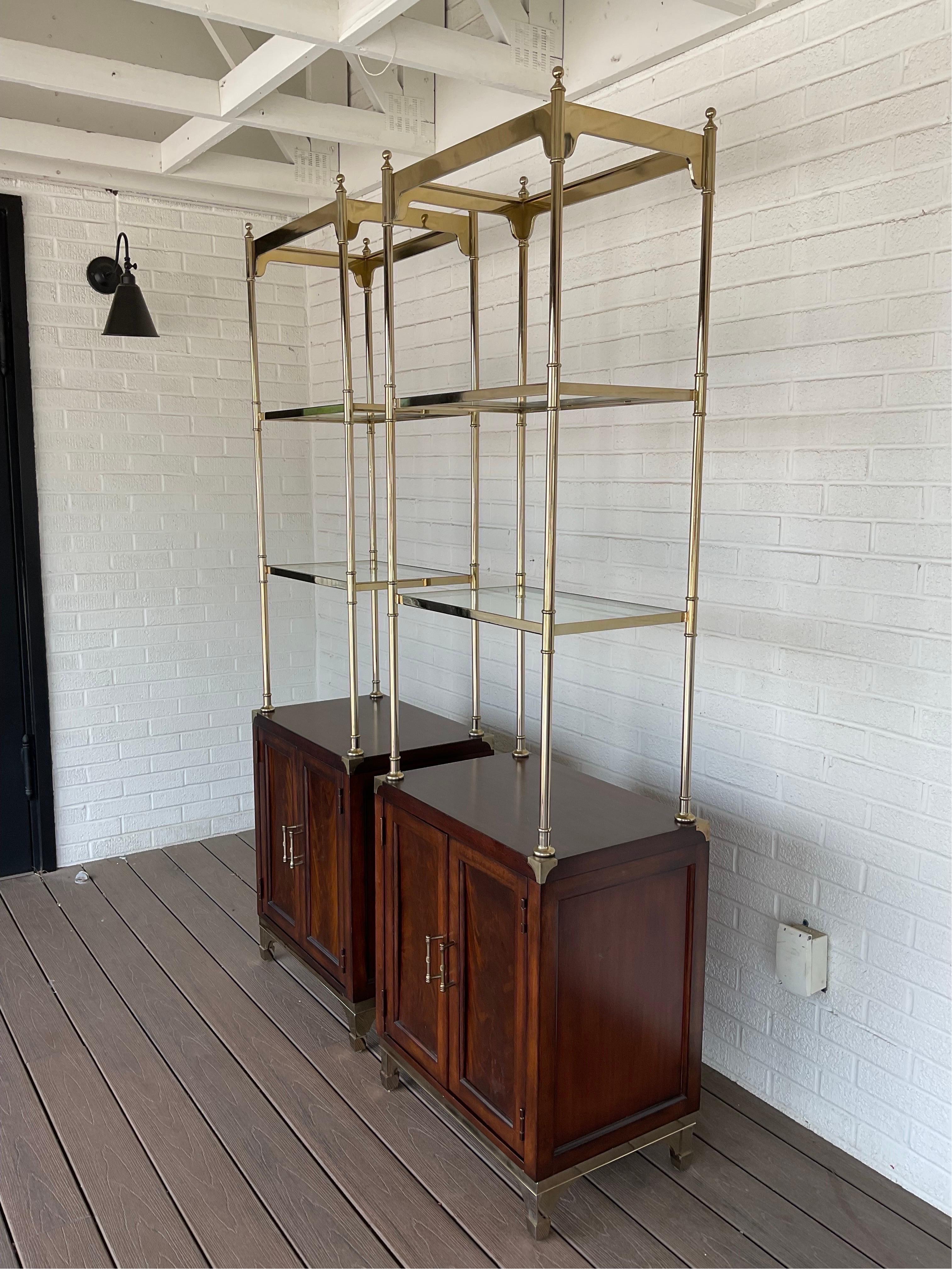 Pair of 1970’s Thomasville Brass and Mahogany Etegeres For Sale 6