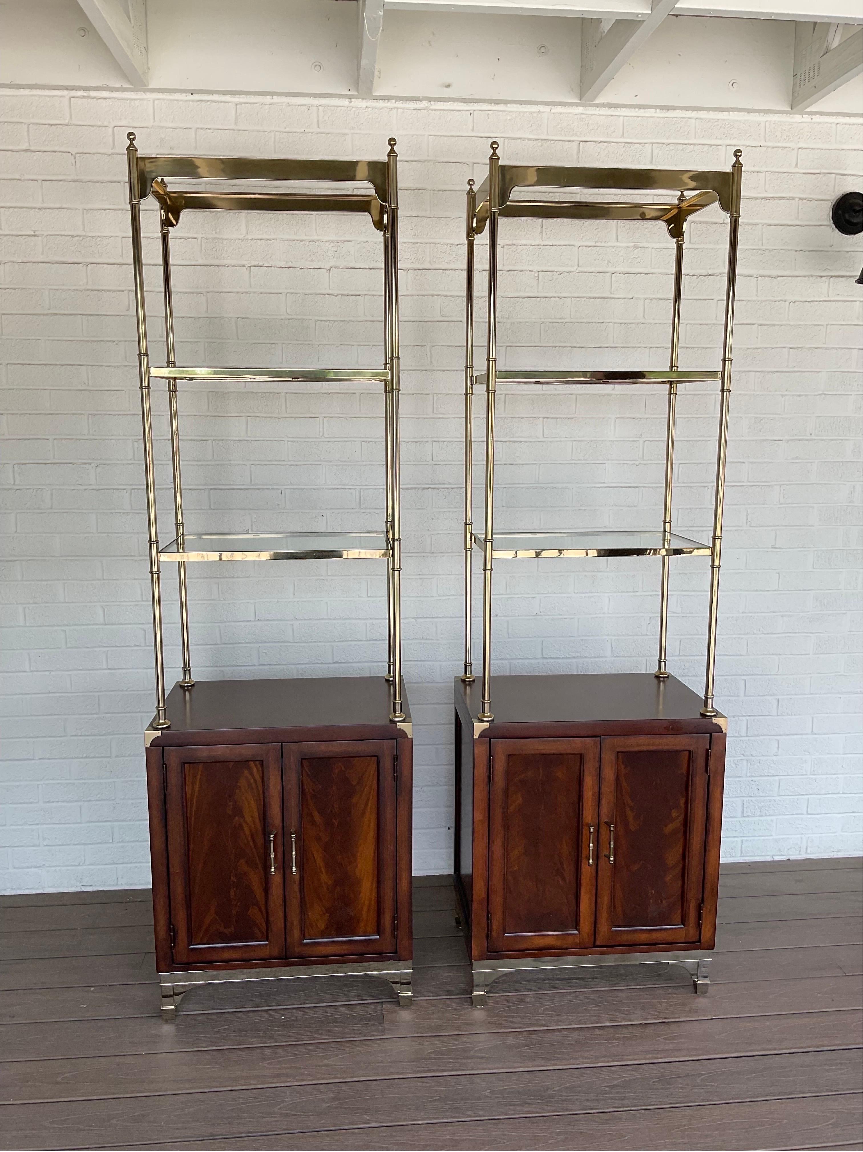 Pair of 1970’s Thomasville Brass and Mahogany Etegeres For Sale 7