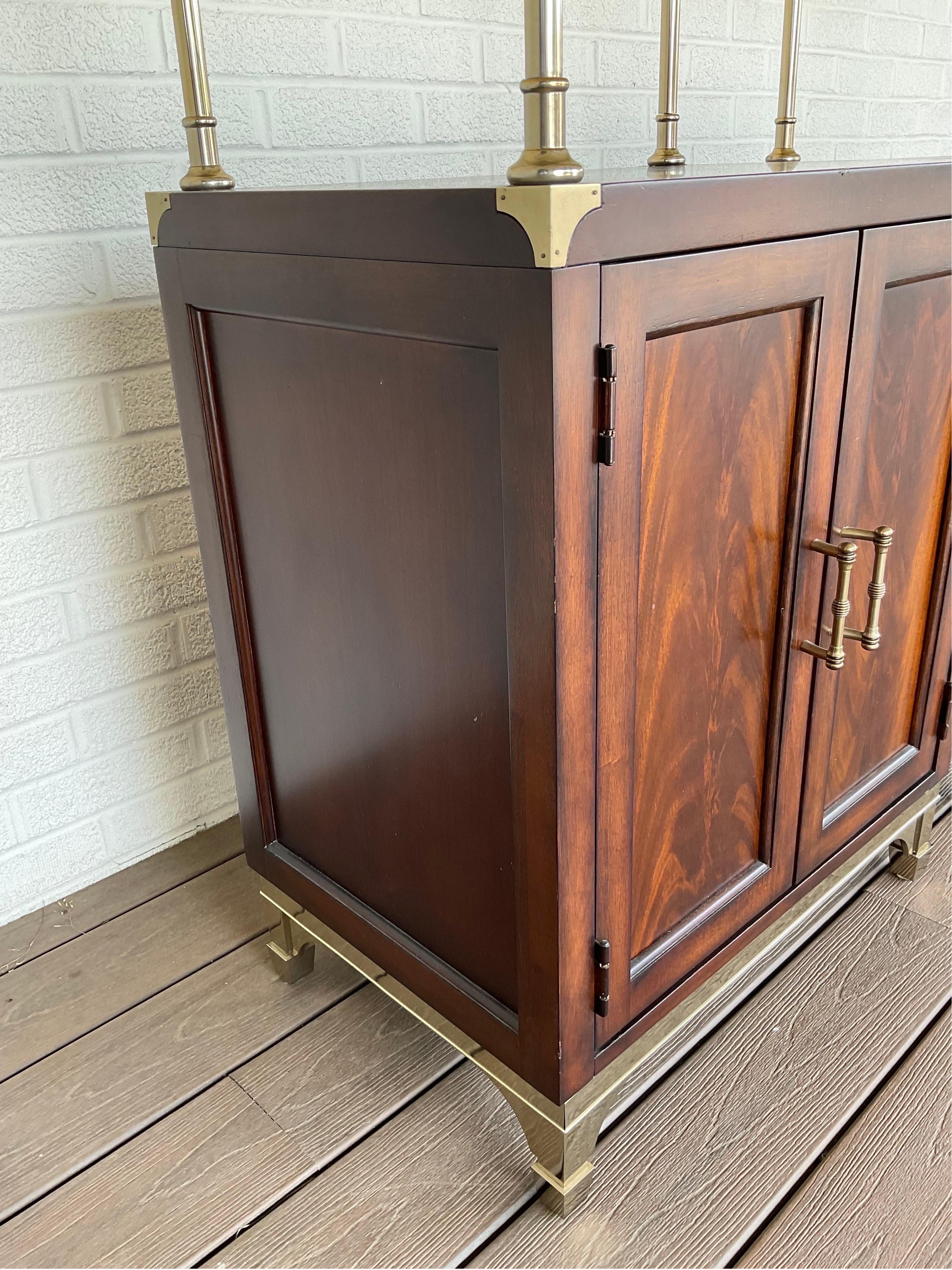 Pair of 1970’s Thomasville Brass and Mahogany Etegeres For Sale 8