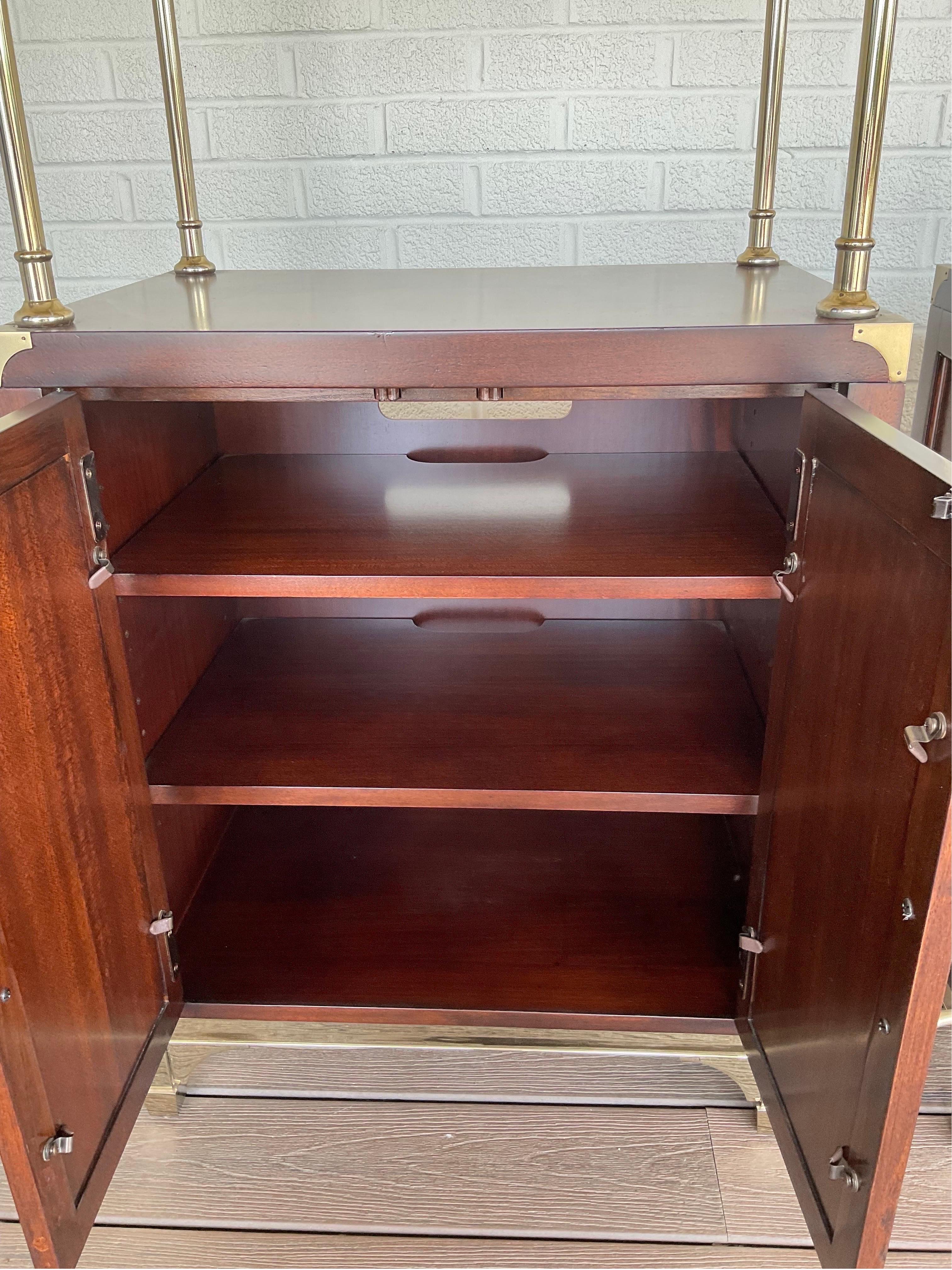 Late 20th Century Pair of 1970’s Thomasville Brass and Mahogany Etegeres For Sale