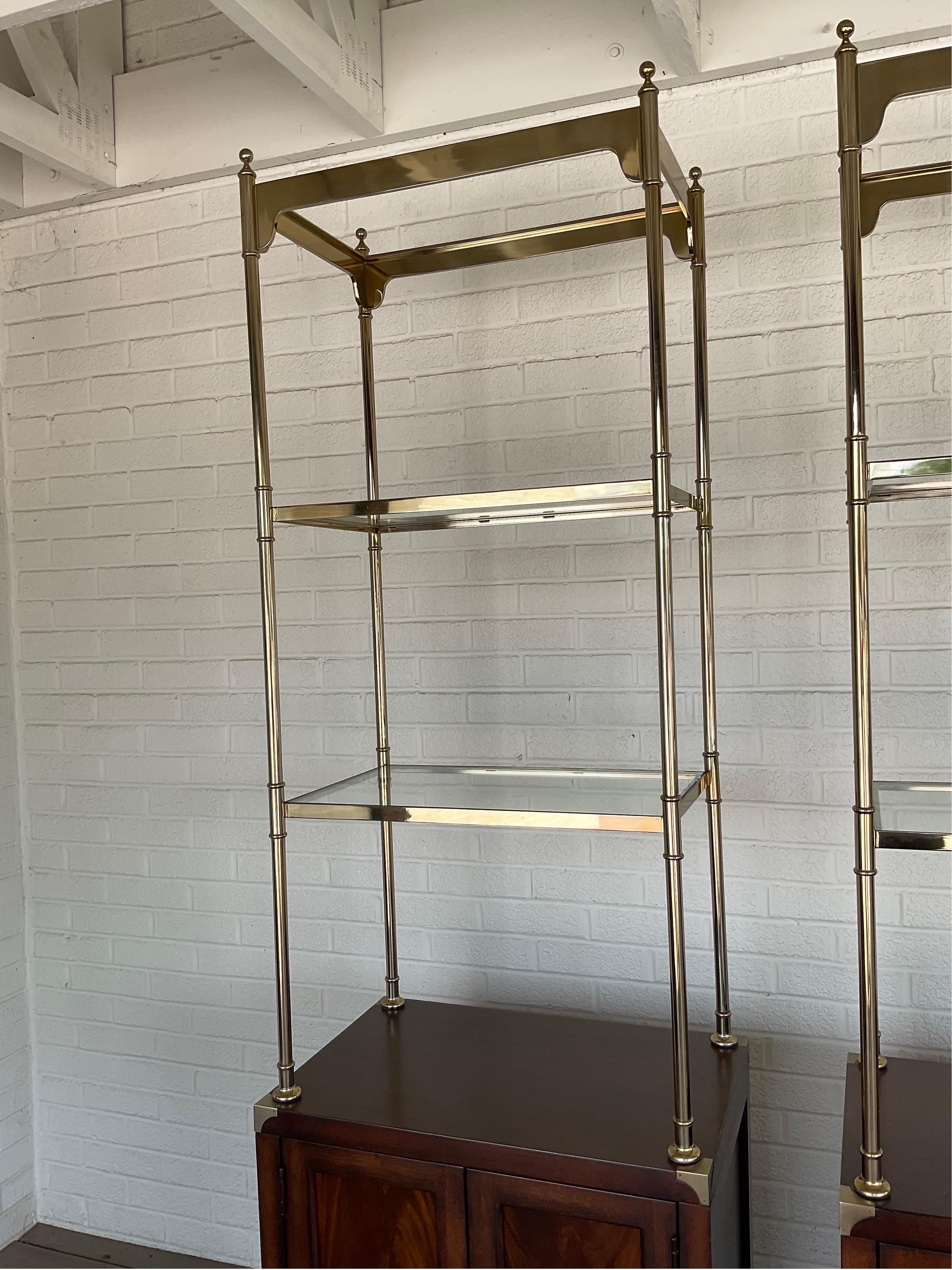 Pair of 1970’s Thomasville Brass and Mahogany Etegeres For Sale 1