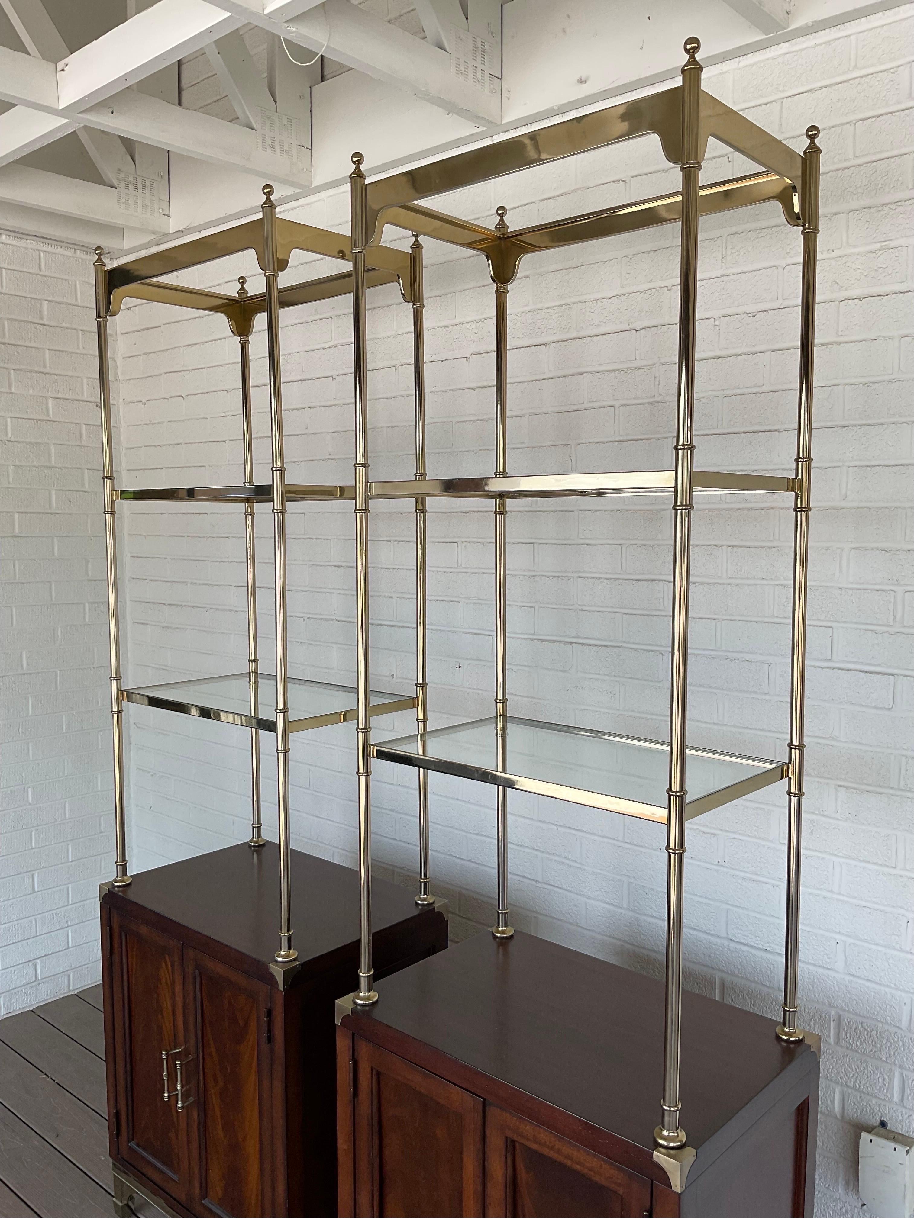 Pair of 1970’s Thomasville Brass and Mahogany Etegeres For Sale 2