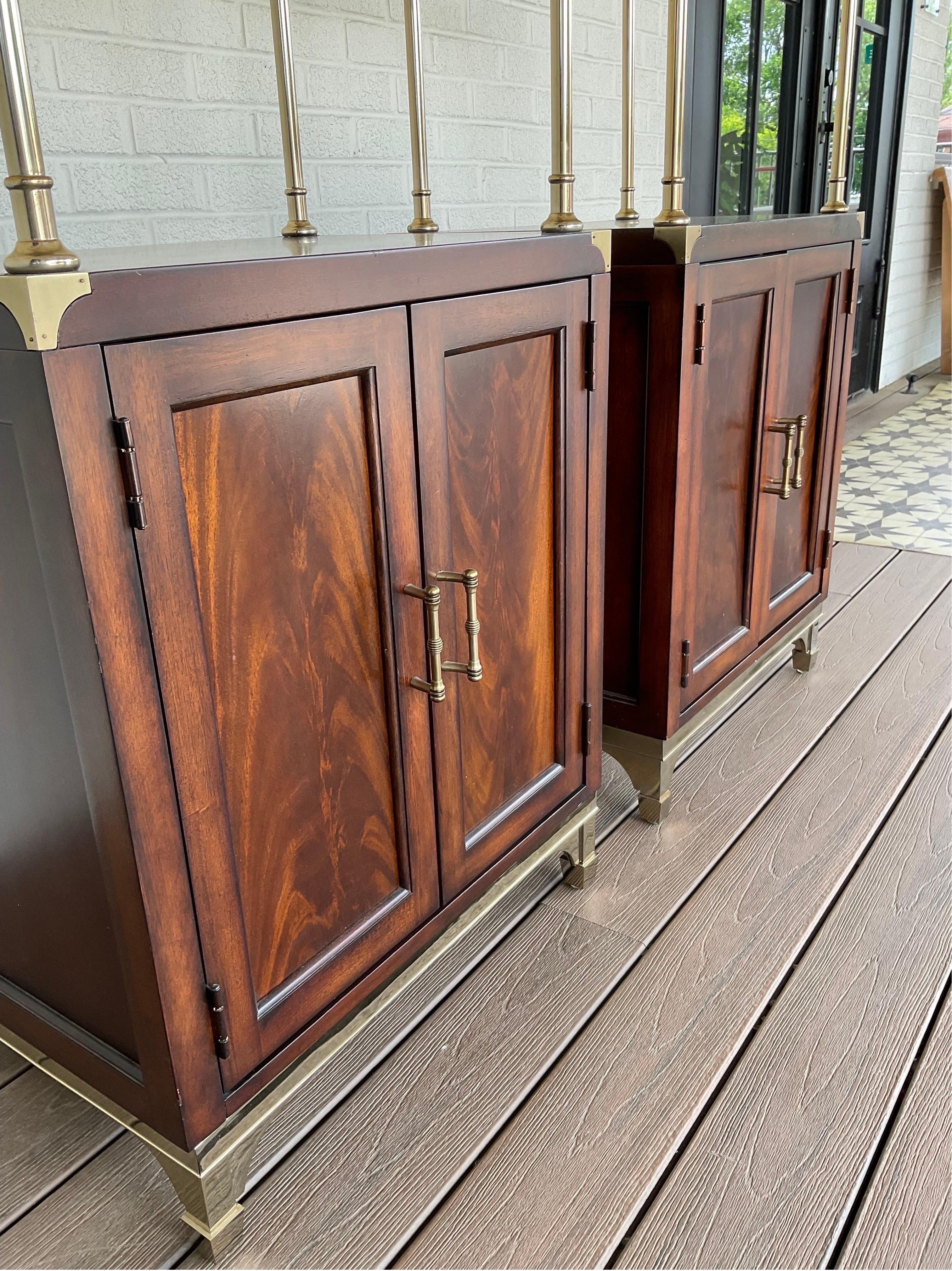 Pair of 1970’s Thomasville Brass and Mahogany Etegeres For Sale 3