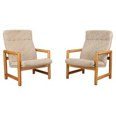 Paar 1970er TON Buchenholz-Lounge-Stühle mit Original-Polsterung