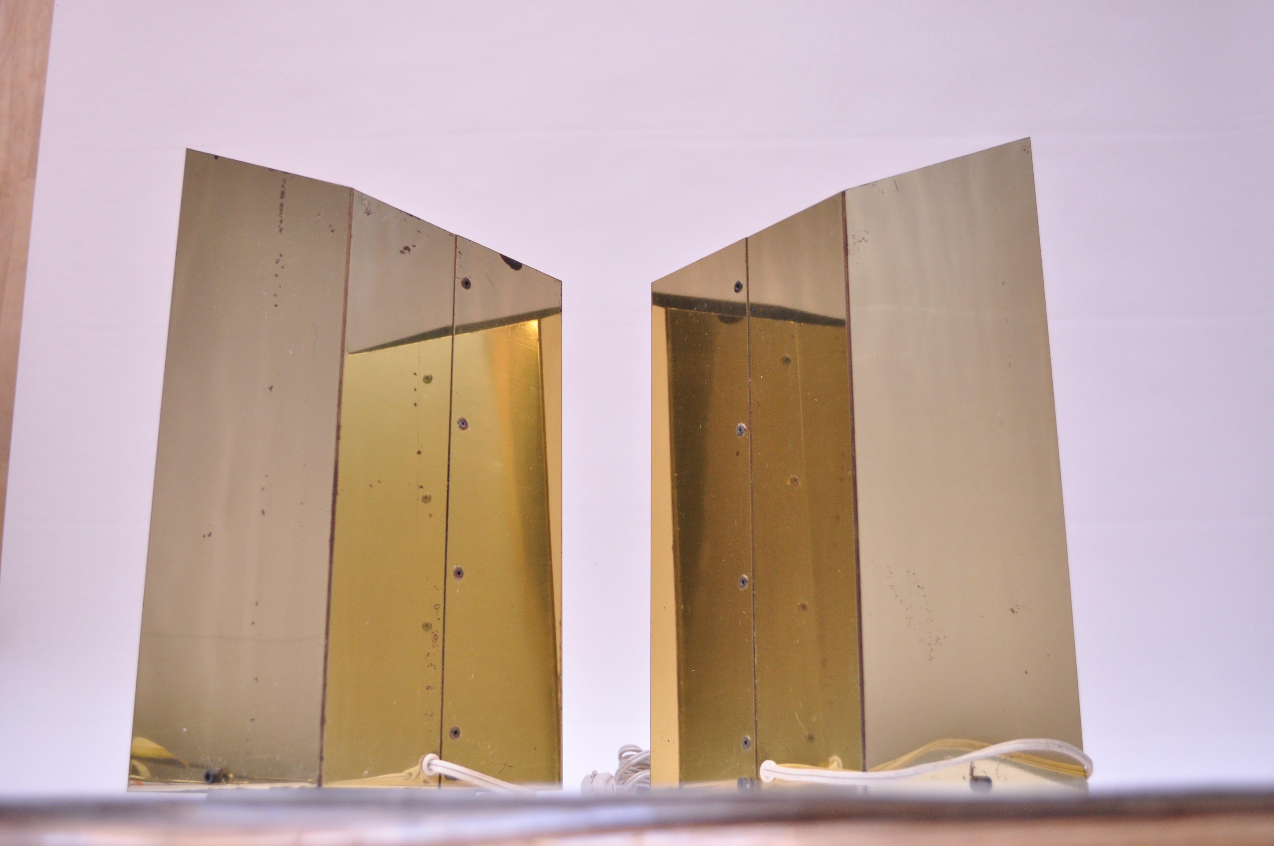 Mid-Century Modern Pair of 1970s Trapezoidal Brass Table Lamps by George Kovacs For Sale