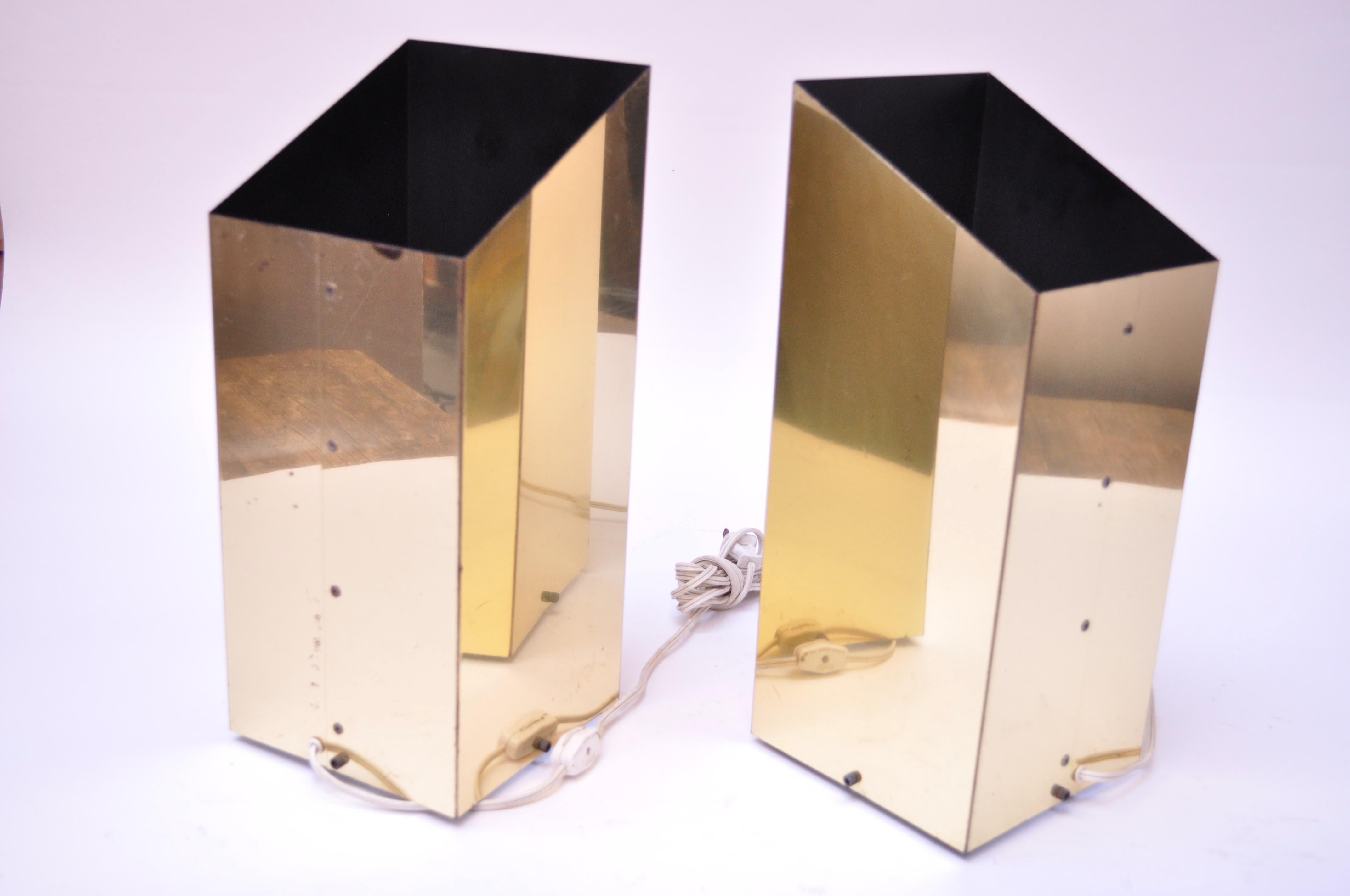 American Pair of 1970s Trapezoidal Brass Table Lamps by George Kovacs For Sale