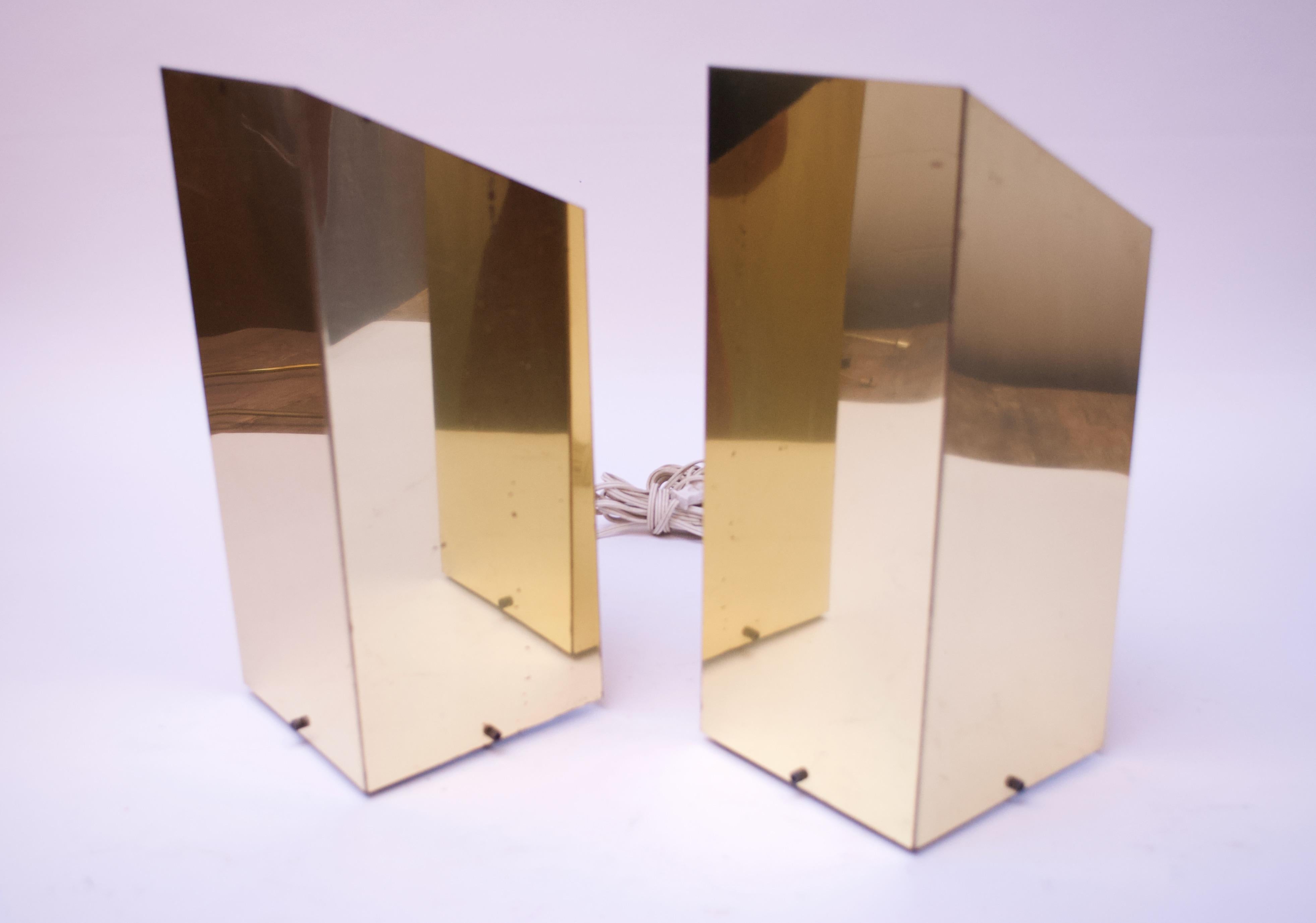 Late 20th Century Pair of 1970s Trapezoidal Brass Table Lamps by George Kovacs For Sale