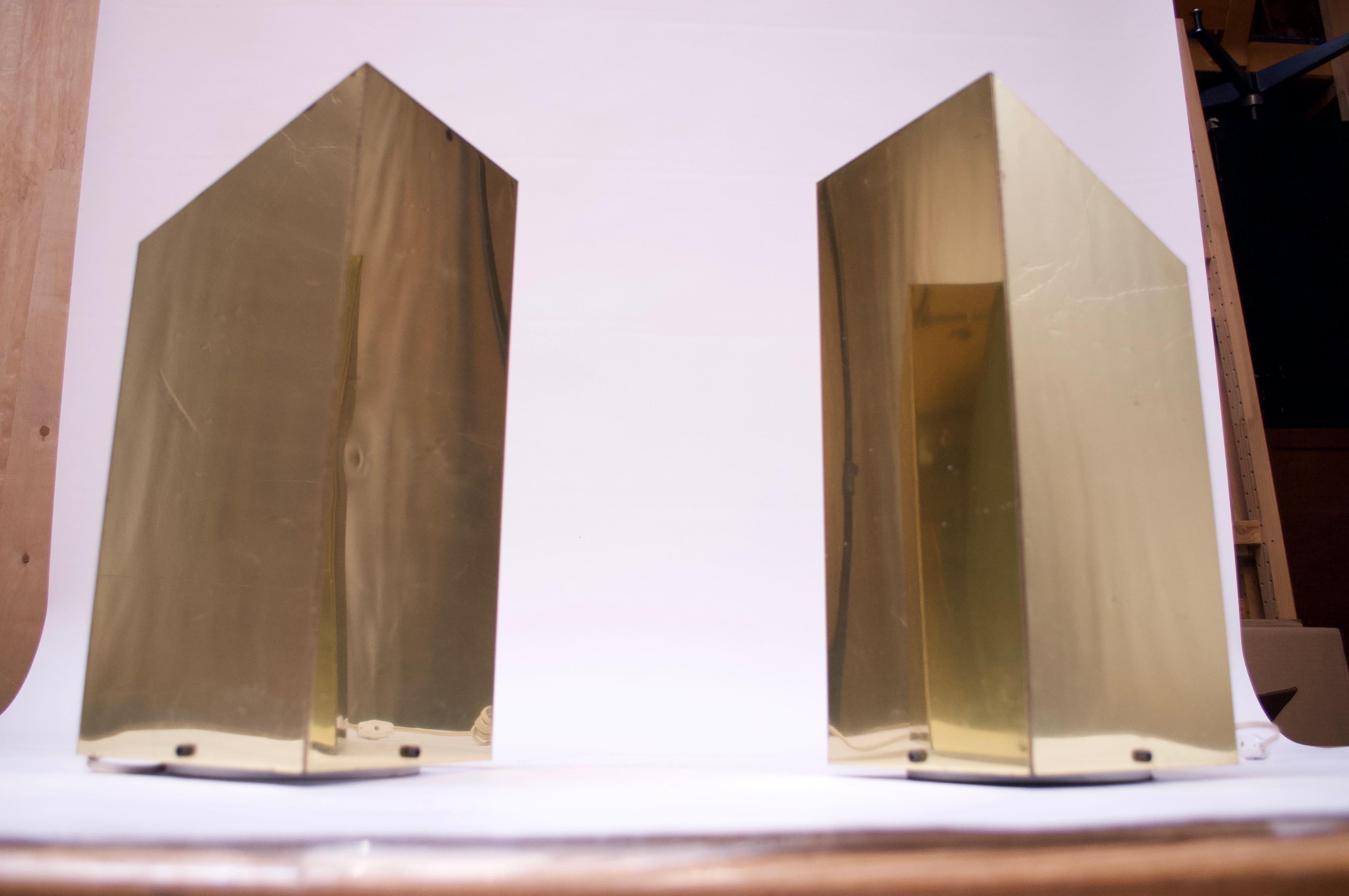 Pair of 1970s Trapezoidal Brass Table Lamps by George Kovacs For Sale 2