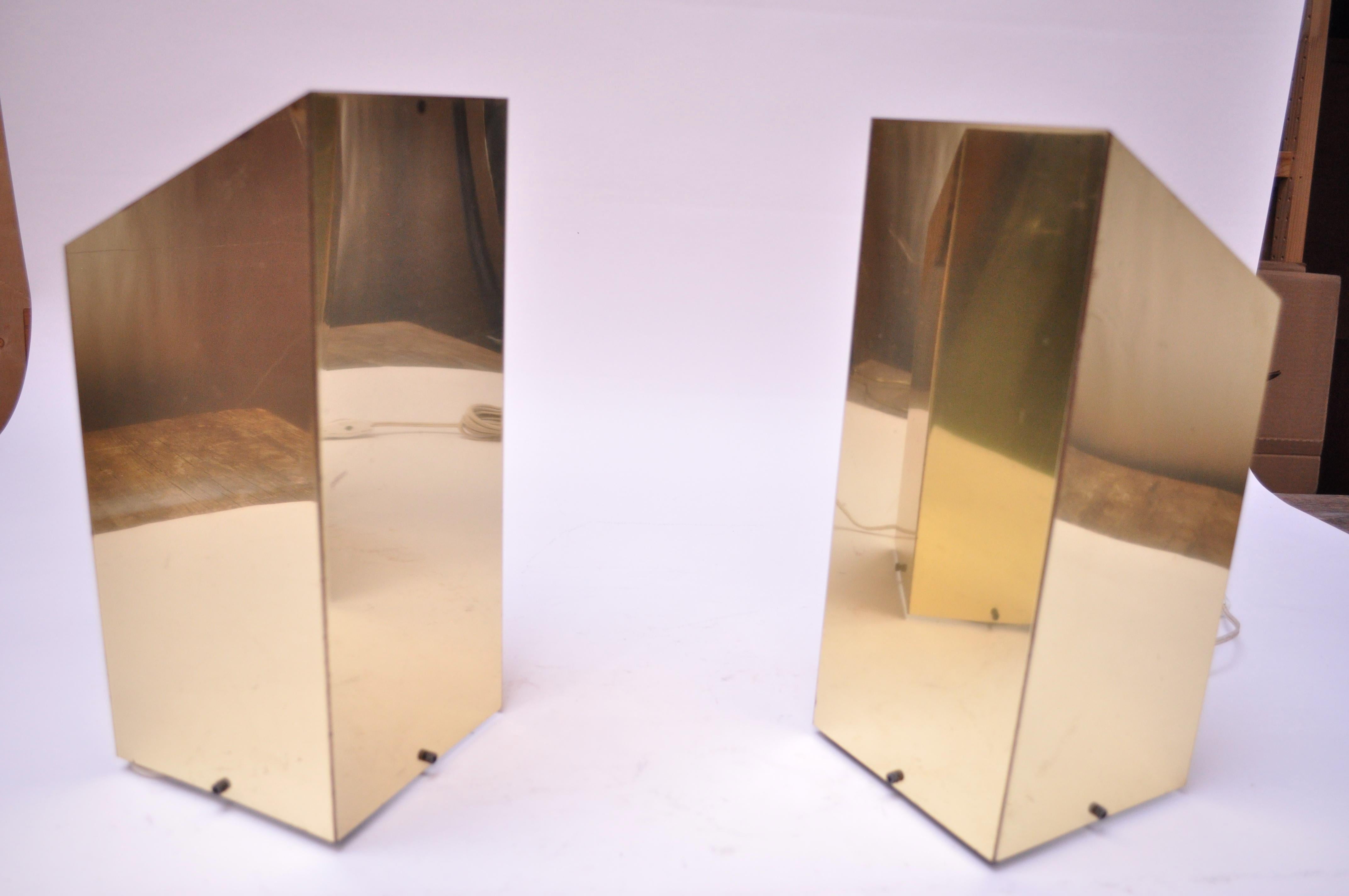 Pair of 1970s Trapezoidal Brass Table Lamps by George Kovacs For Sale 3