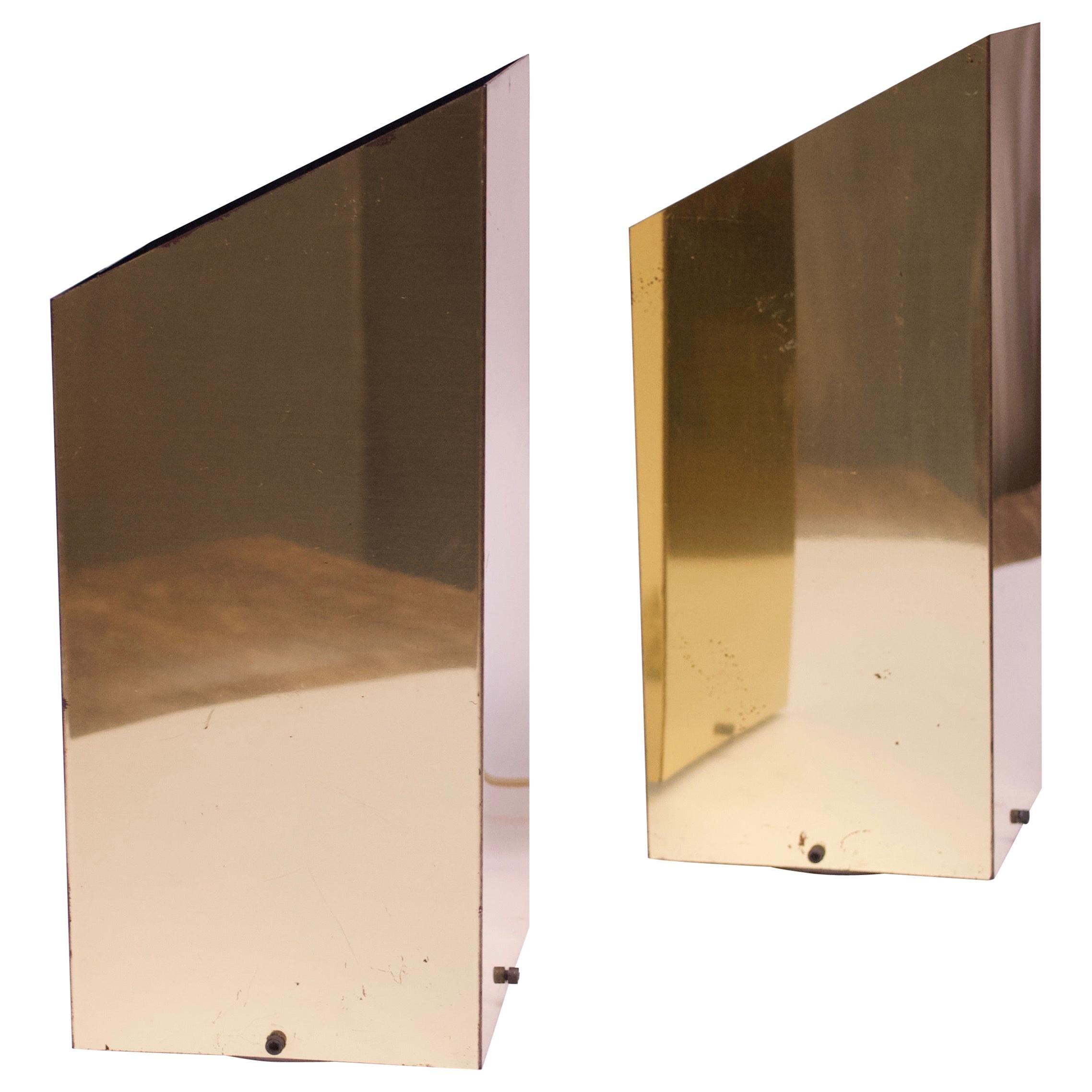 Pair of 1970s Trapezoidal Brass Table Lamps by George Kovacs For Sale