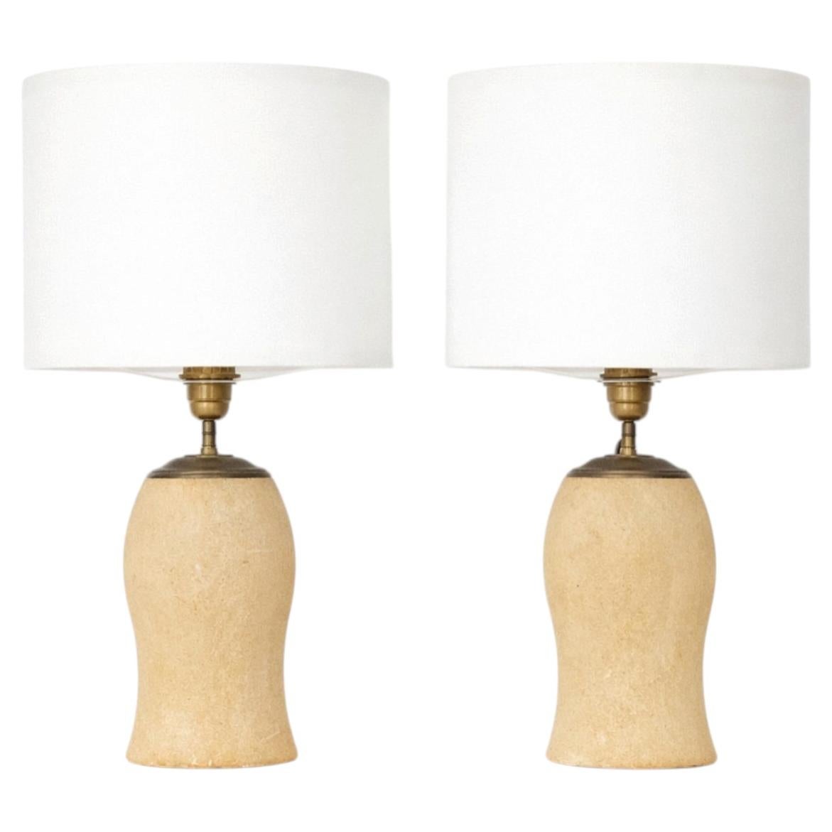 Pair of 1970s Travertine Stone Table Lamps in the Style of Albert Tormos, 20th C