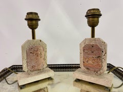 Pair of 1970s Travertine Table Lamps