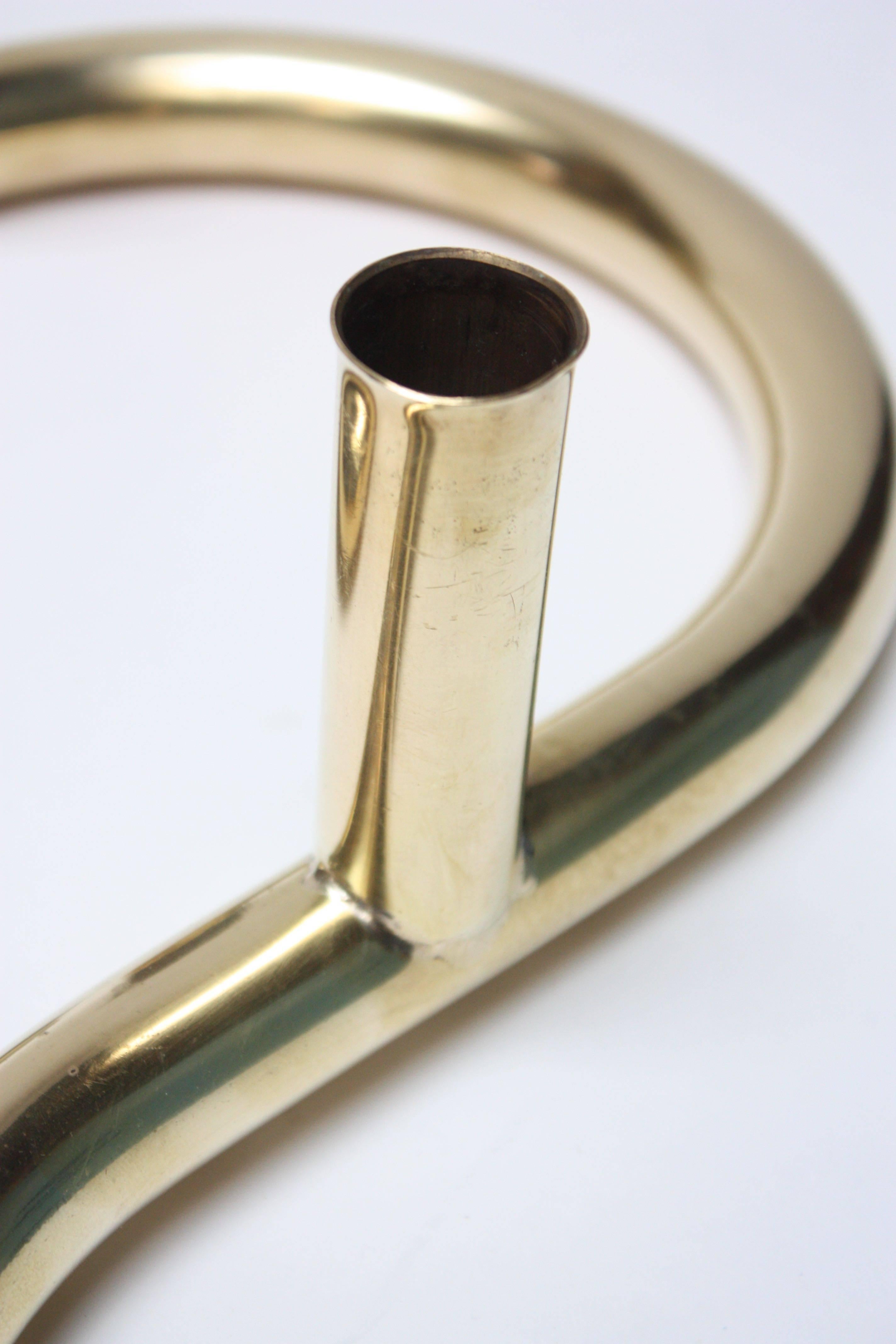Late 20th Century Pair of 1970s Tubular Brass Candleholders For Sale
